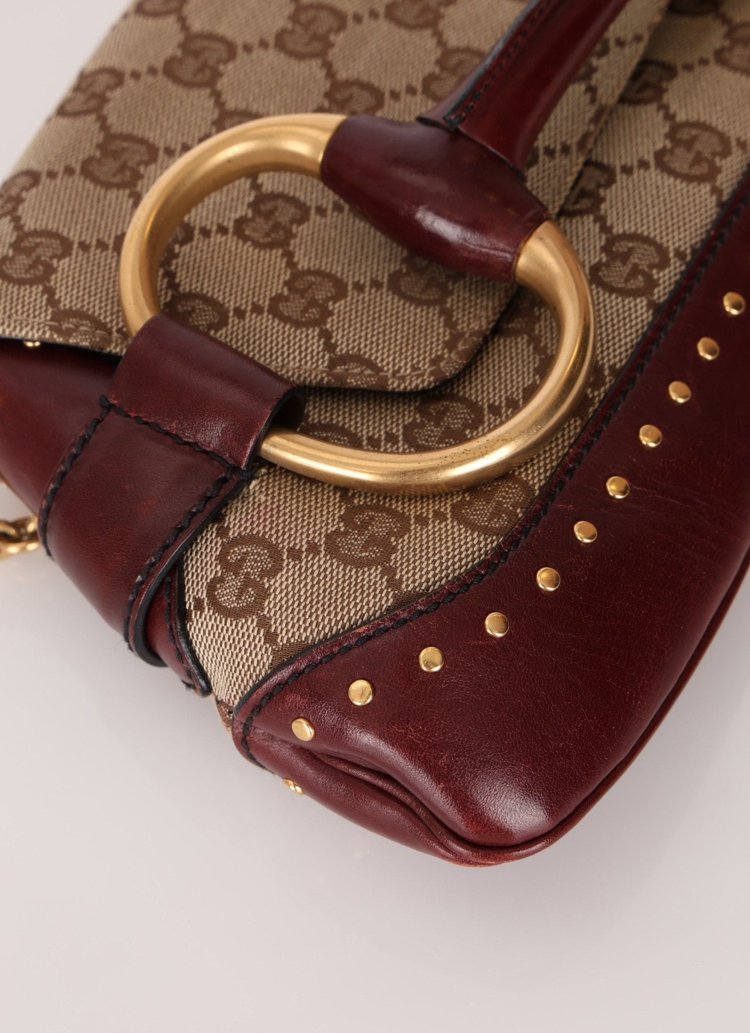 Gucci Monogram Bordeaux Horsebit Pochette - FashioNica