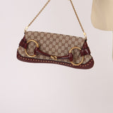Gucci Monogram Bordeaux Horsebit Pochette - FashioNica