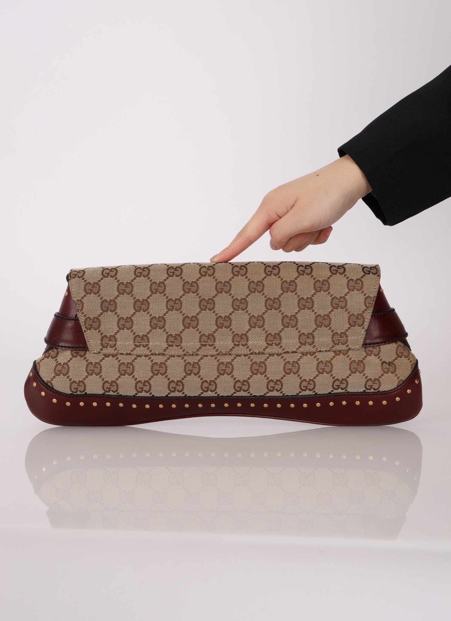 Gucci Monogram Bordeaux Horsebit Pochette - FashioNica