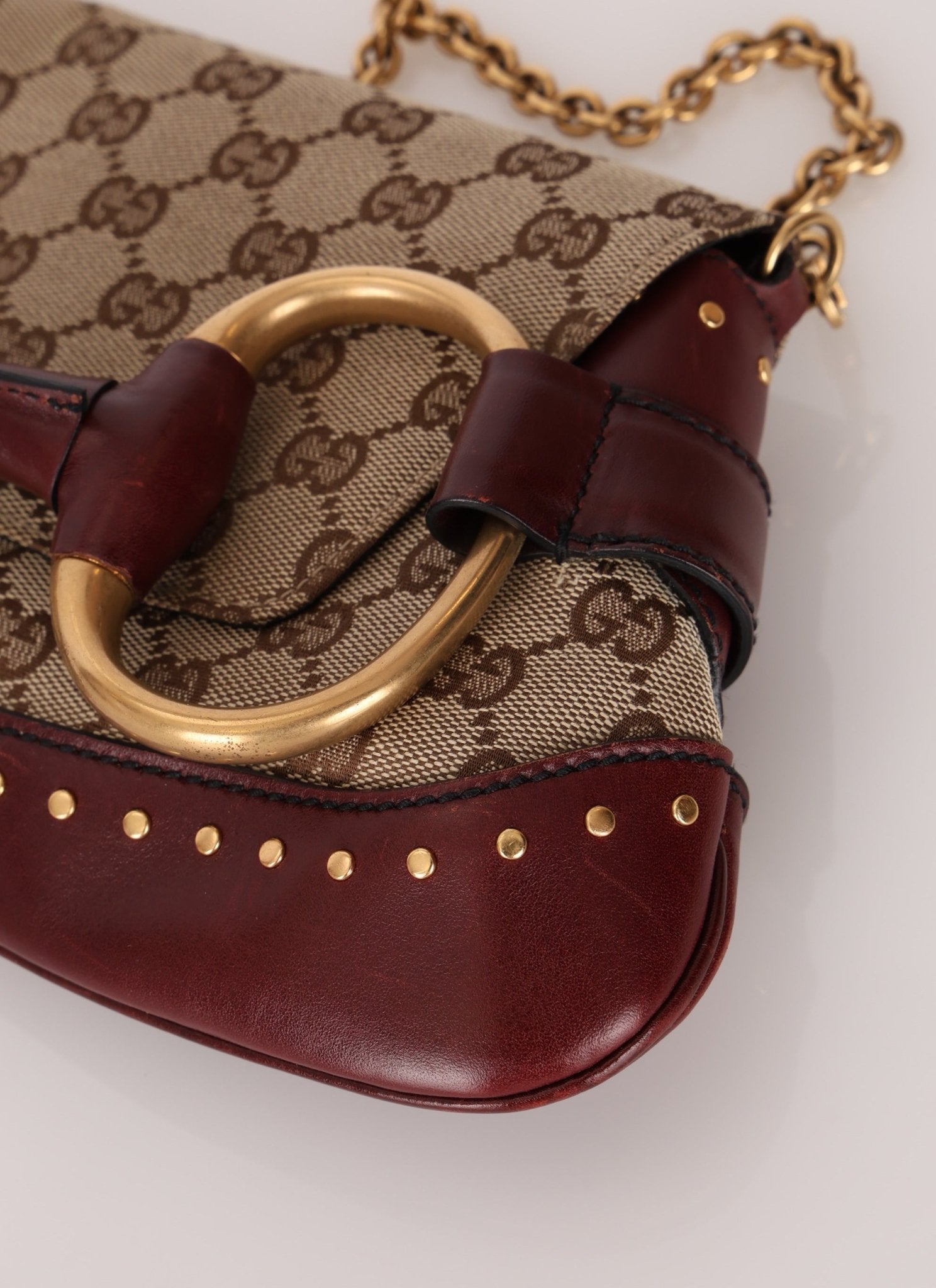 Gucci Monogram Bordeaux Horsebit Pochette - FashioNica