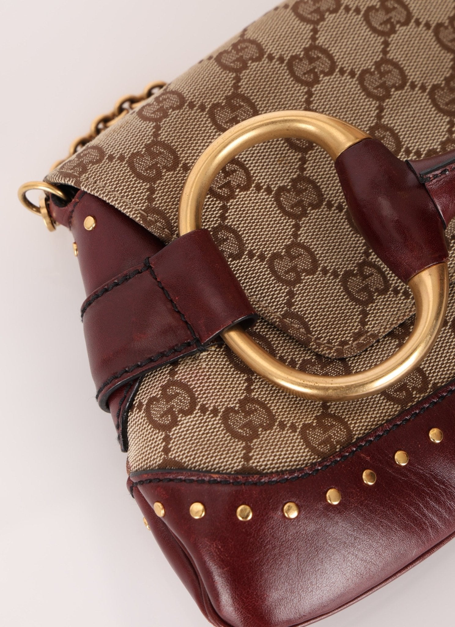 Gucci Monogram Bordeaux Horsebit Pochette - FashioNica