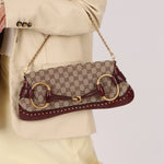 Gucci Monogram Bordeaux Horsebit Pochette - FashioNica