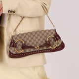 Gucci Monogram Bordeaux Horsebit Pochette - FashioNica