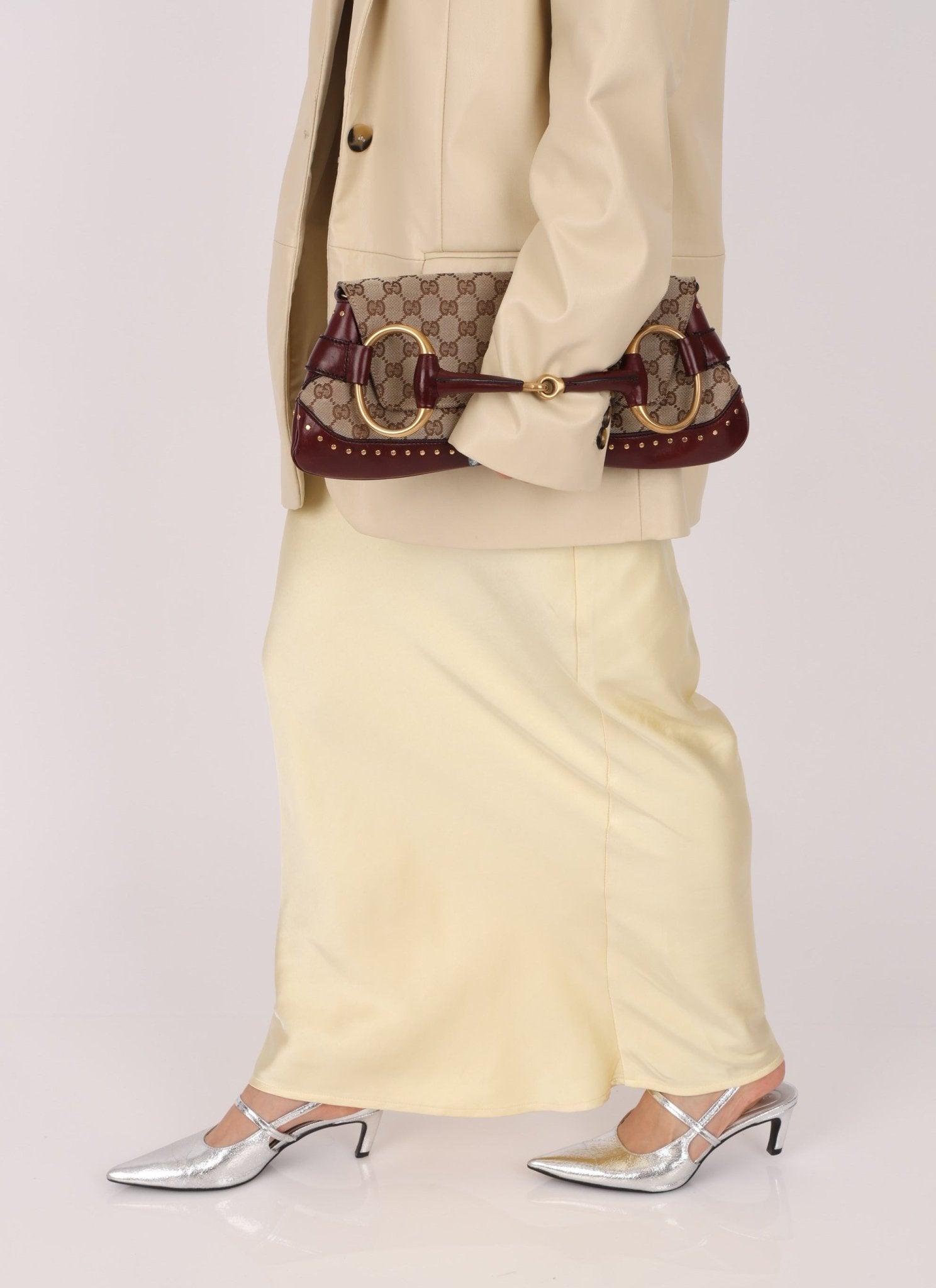 Gucci Monogram Bordeaux Horsebit Pochette - FashioNica