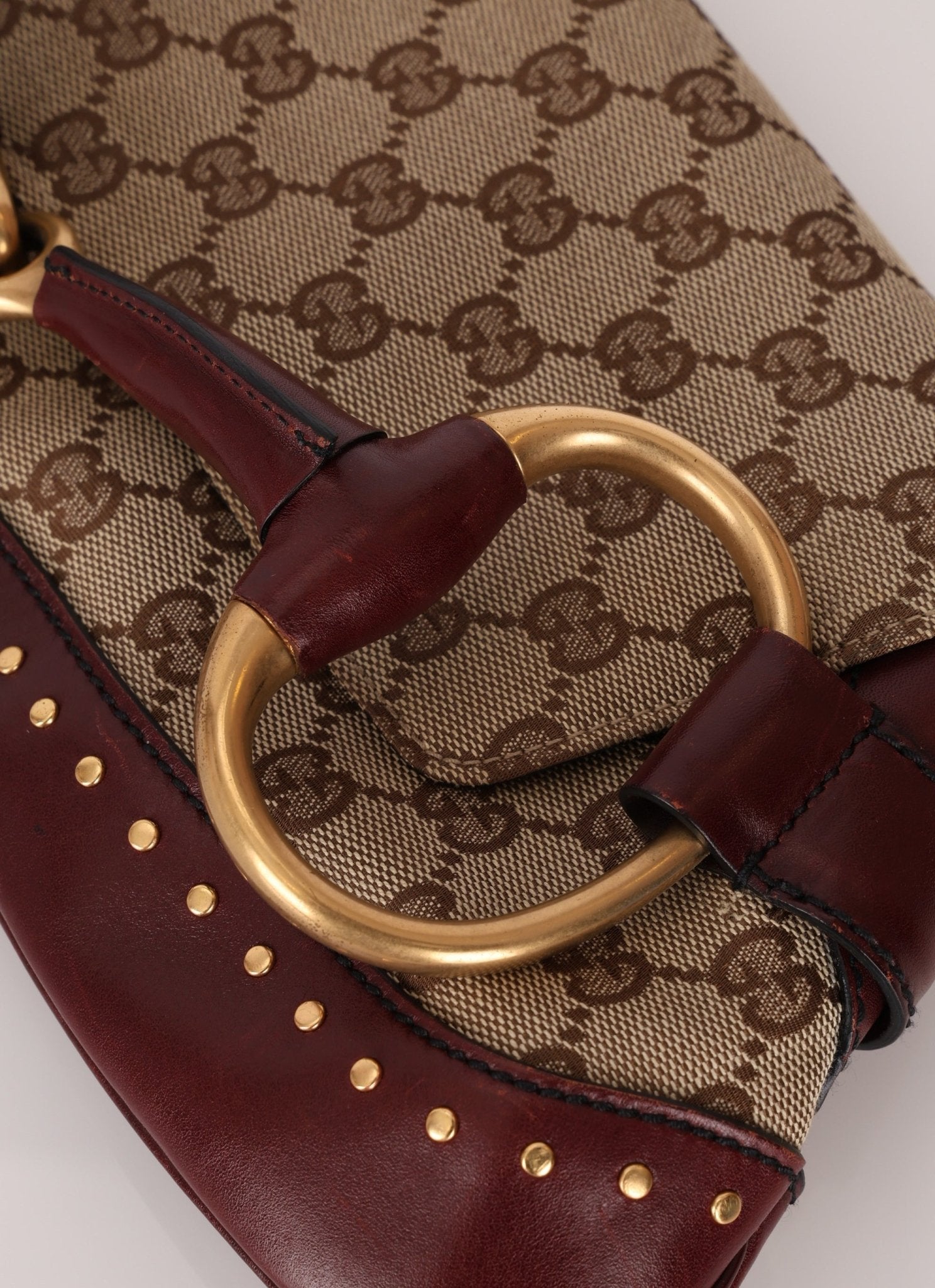 Gucci Monogram Bordeaux Horsebit Pochette - FashioNica
