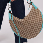 Gucci Monogram Canvas Half Moon Whipstitch Hobo - FashioNica