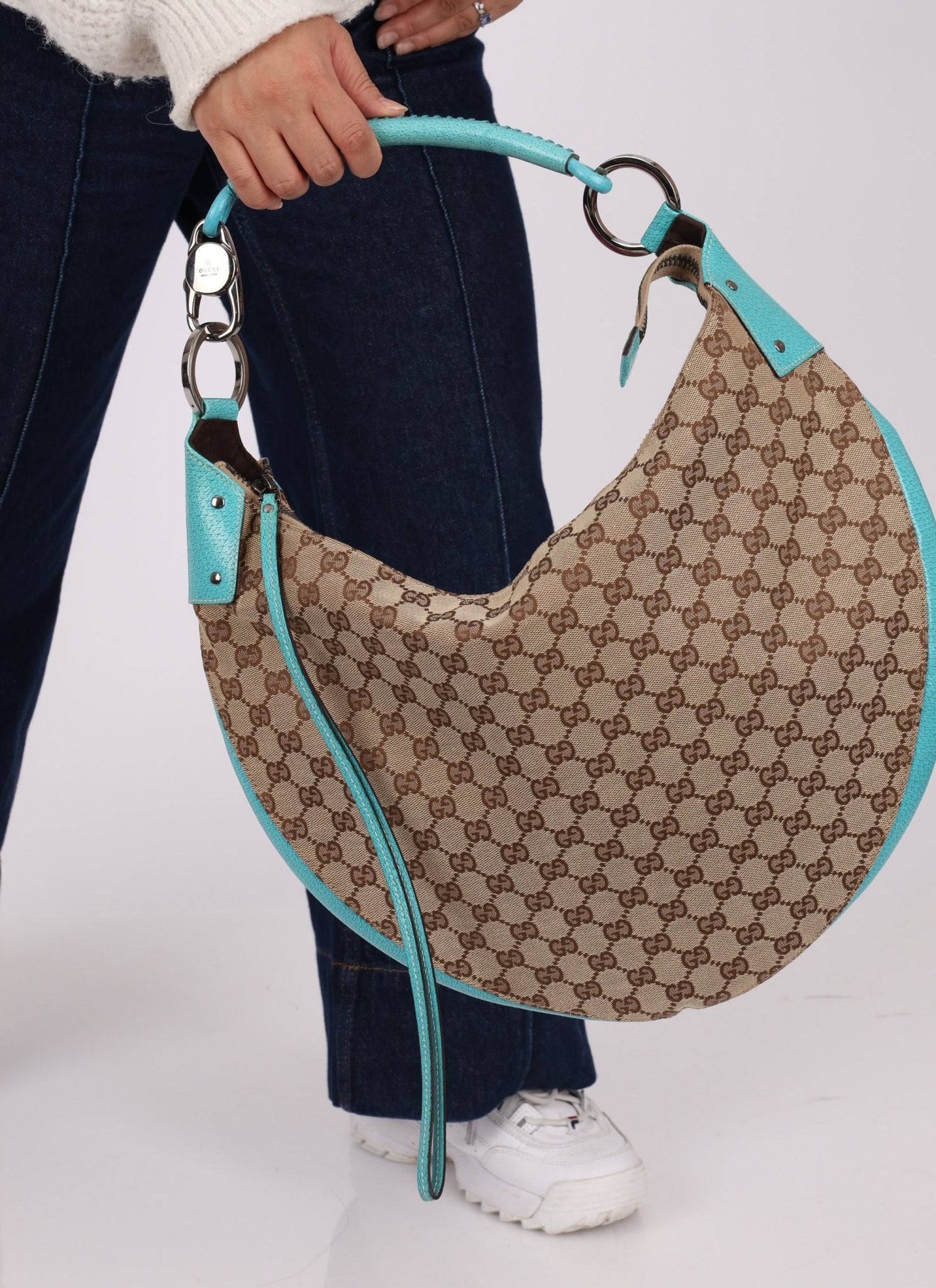 Gucci Monogram Canvas Half Moon Whipstitch Hobo - FashioNica