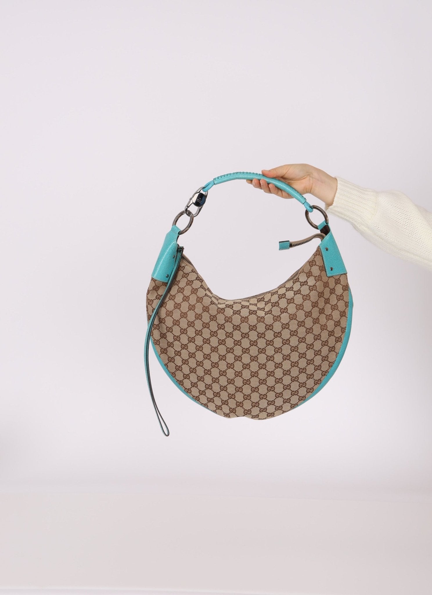 Gucci Monogram Canvas Half Moon Whipstitch Hobo - FashioNica