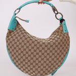 Gucci Monogram Canvas Half Moon Whipstitch Hobo - FashioNica