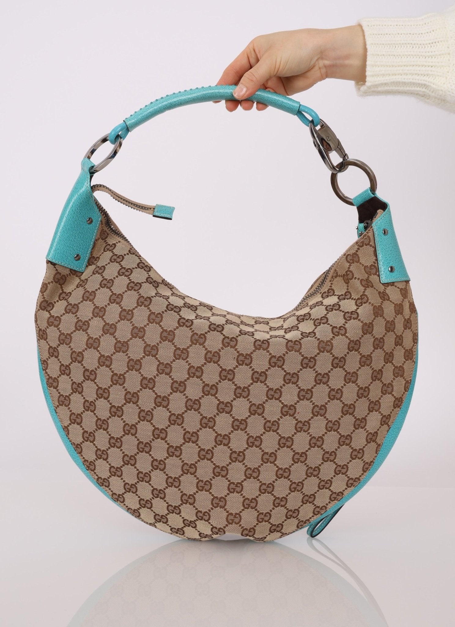Gucci Monogram Canvas Half Moon Whipstitch Hobo - FashioNica
