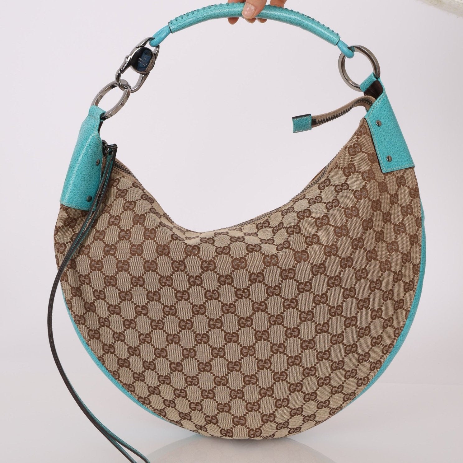 Gucci Monogram Canvas Half Moon Whipstitch Hobo - FashioNica