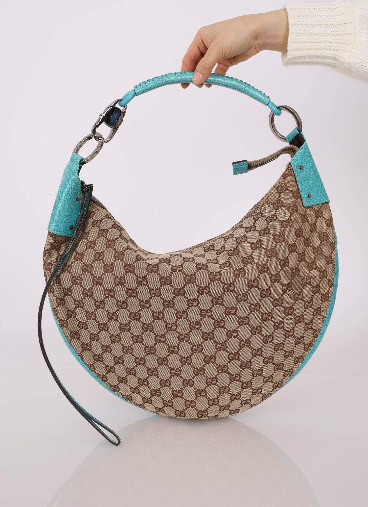 Gucci Monogram Canvas Half Moon Whipstitch Hobo - FashioNica