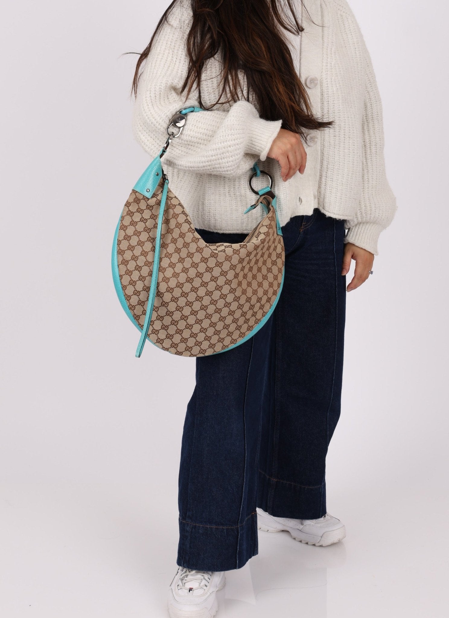 Gucci Monogram Canvas Half Moon Whipstitch Hobo - FashioNica