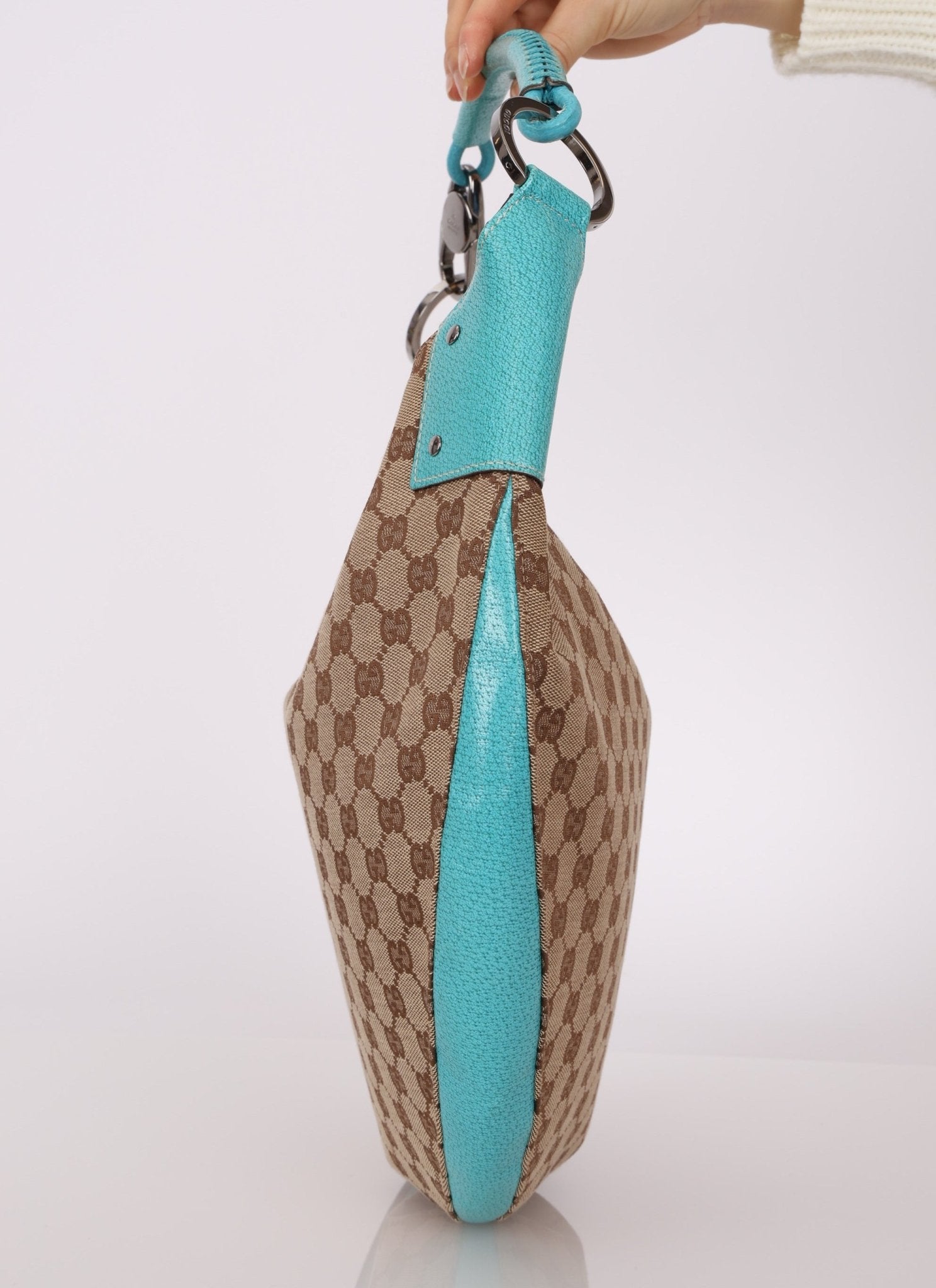 Gucci Monogram Canvas Half Moon Whipstitch Hobo - FashioNica