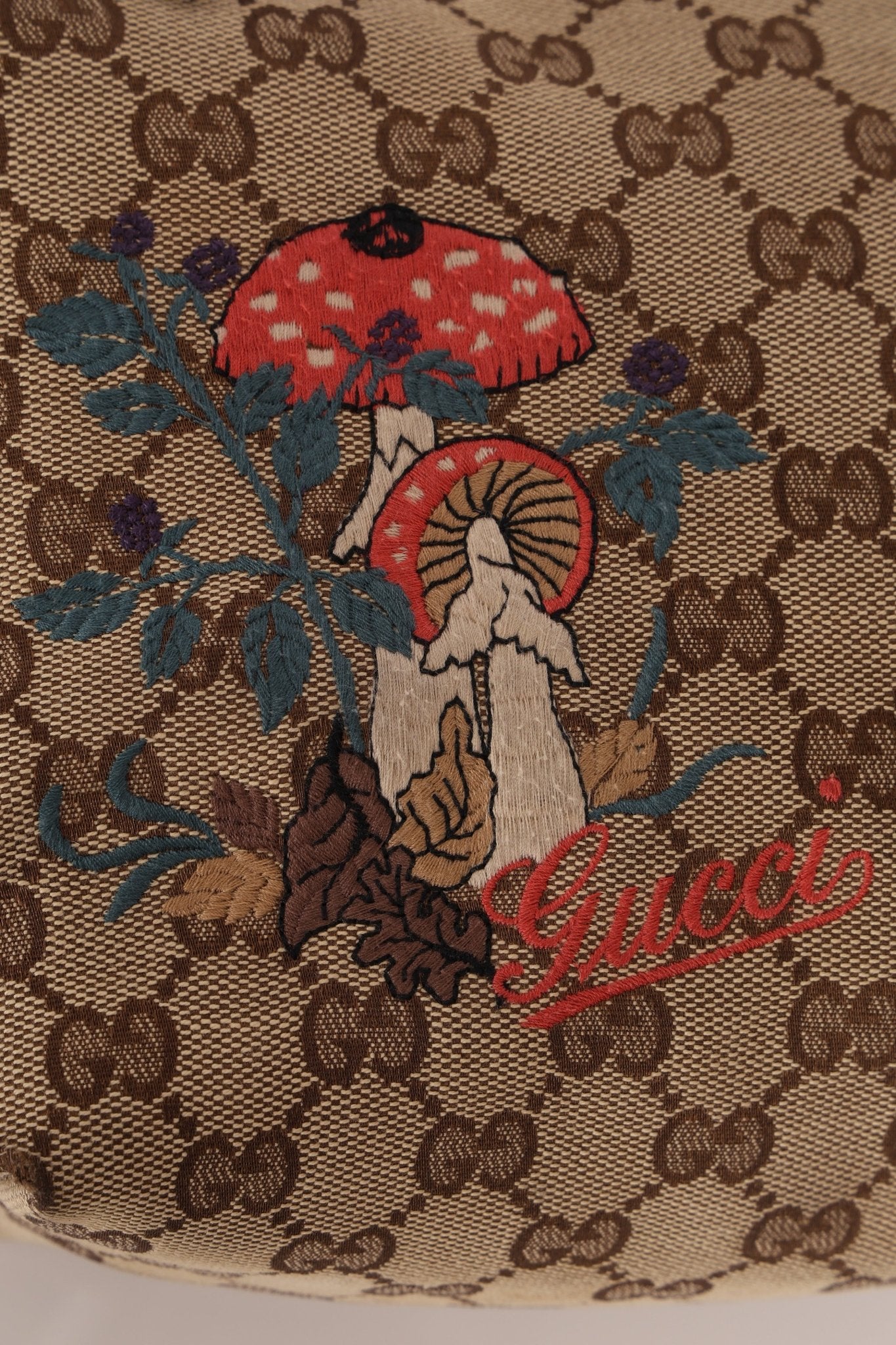 Gucci Monogram Canvas Mushroom Embroidered Tote - FashioNica