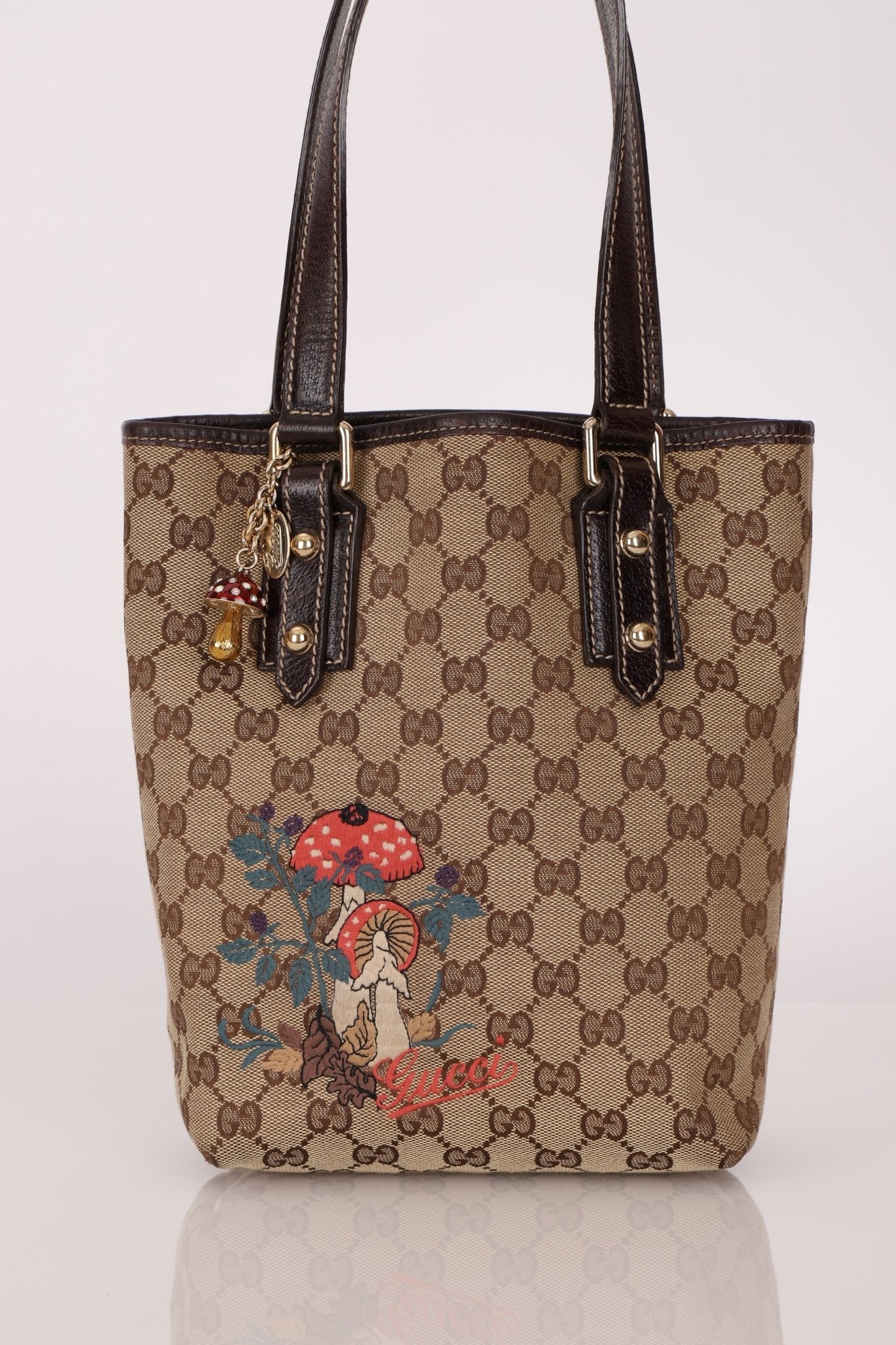 Gucci Monogram Canvas Mushroom Embroidered Tote - FashioNica