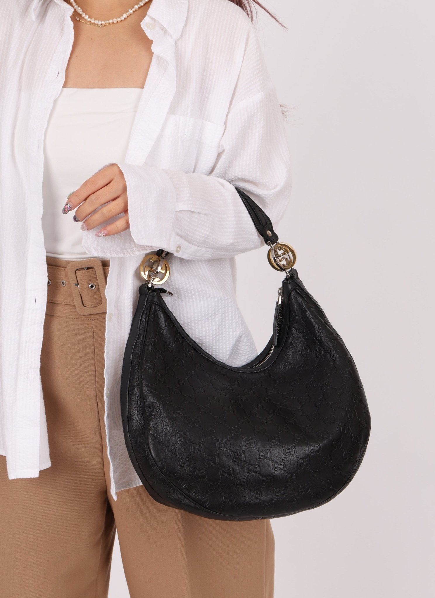 Gucci Monogram Embossed Leather Hobo - FashioNica