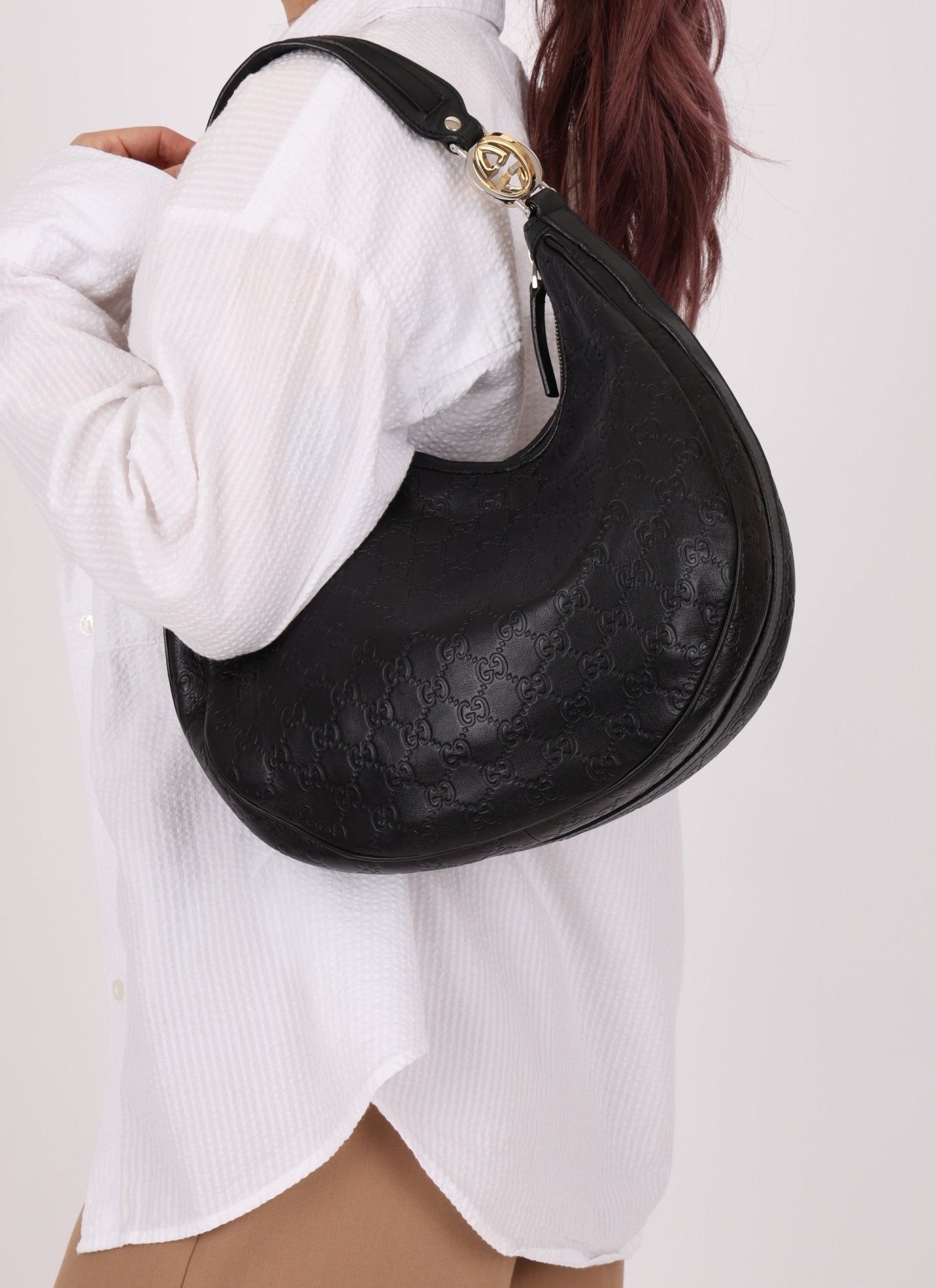 Gucci Monogram Embossed Leather Hobo - FashioNica