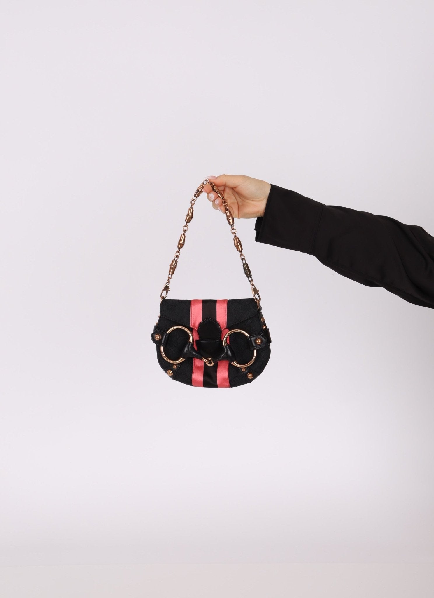 Gucci Monogram Horsebit Web Bamboo Chain Flap RGHW - FashioNica