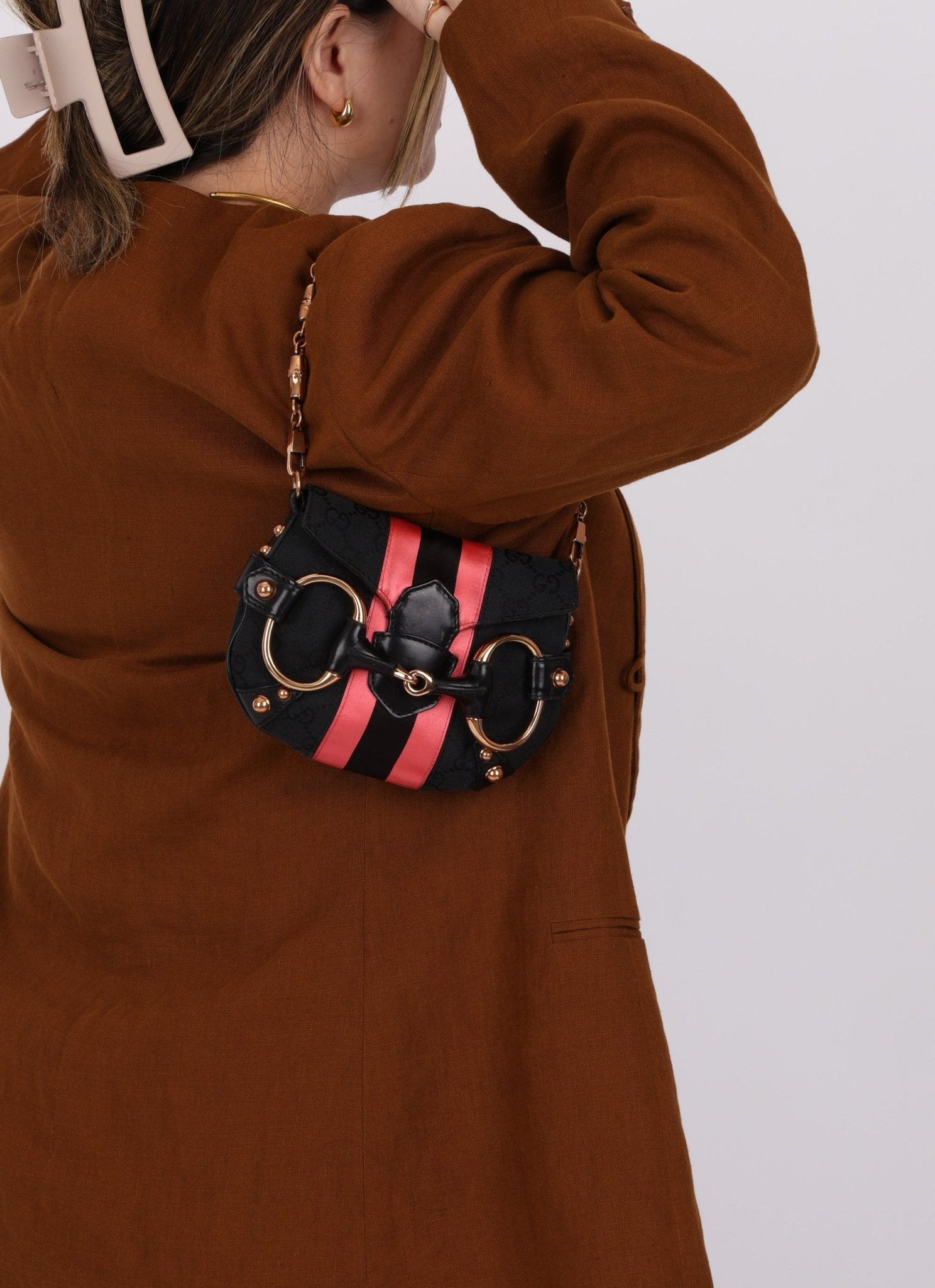 Gucci Monogram Horsebit Web Bamboo Chain Flap RGHW - FashioNica