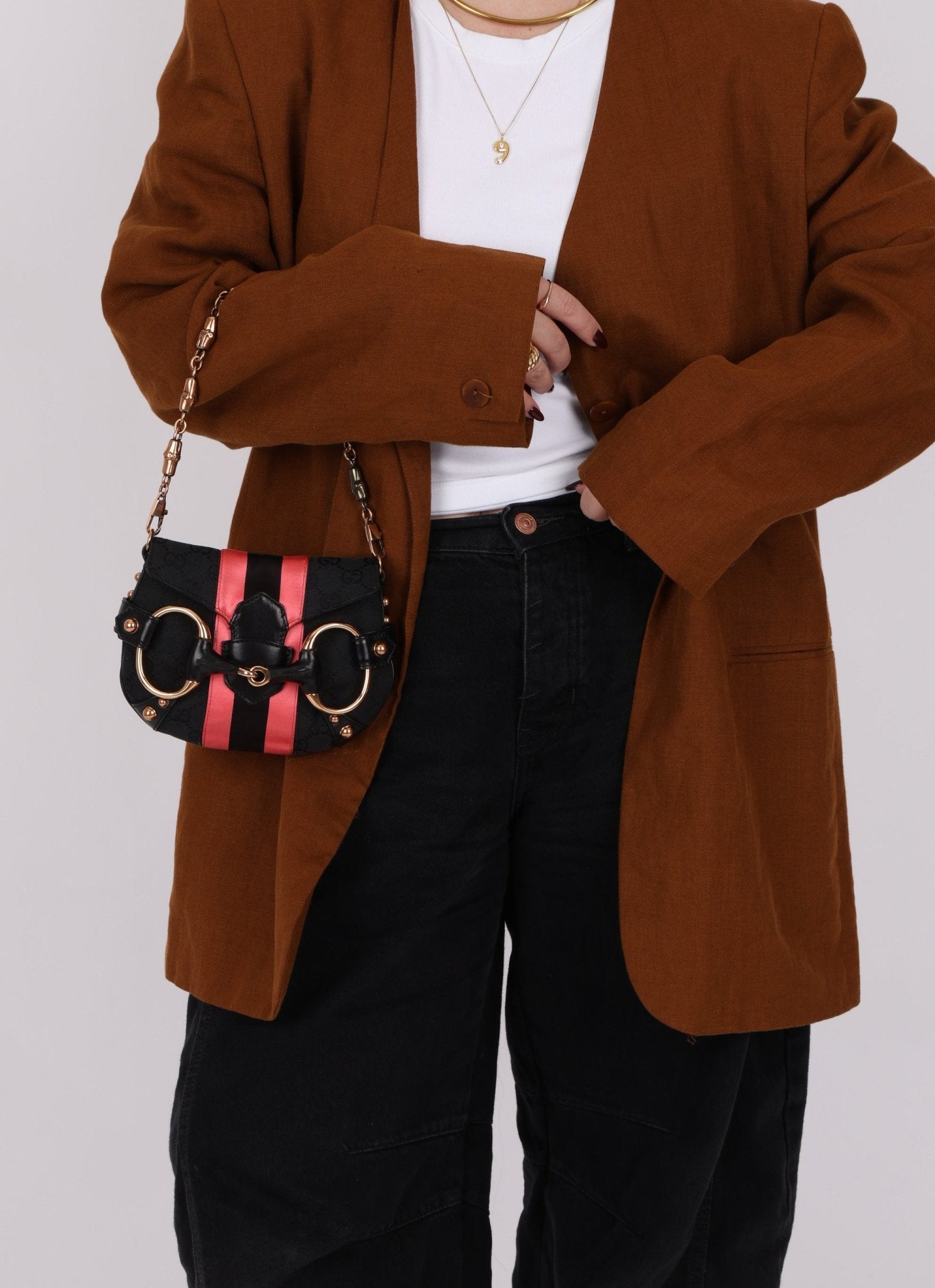 Gucci Monogram Horsebit Web Bamboo Chain Flap RGHW - FashioNica