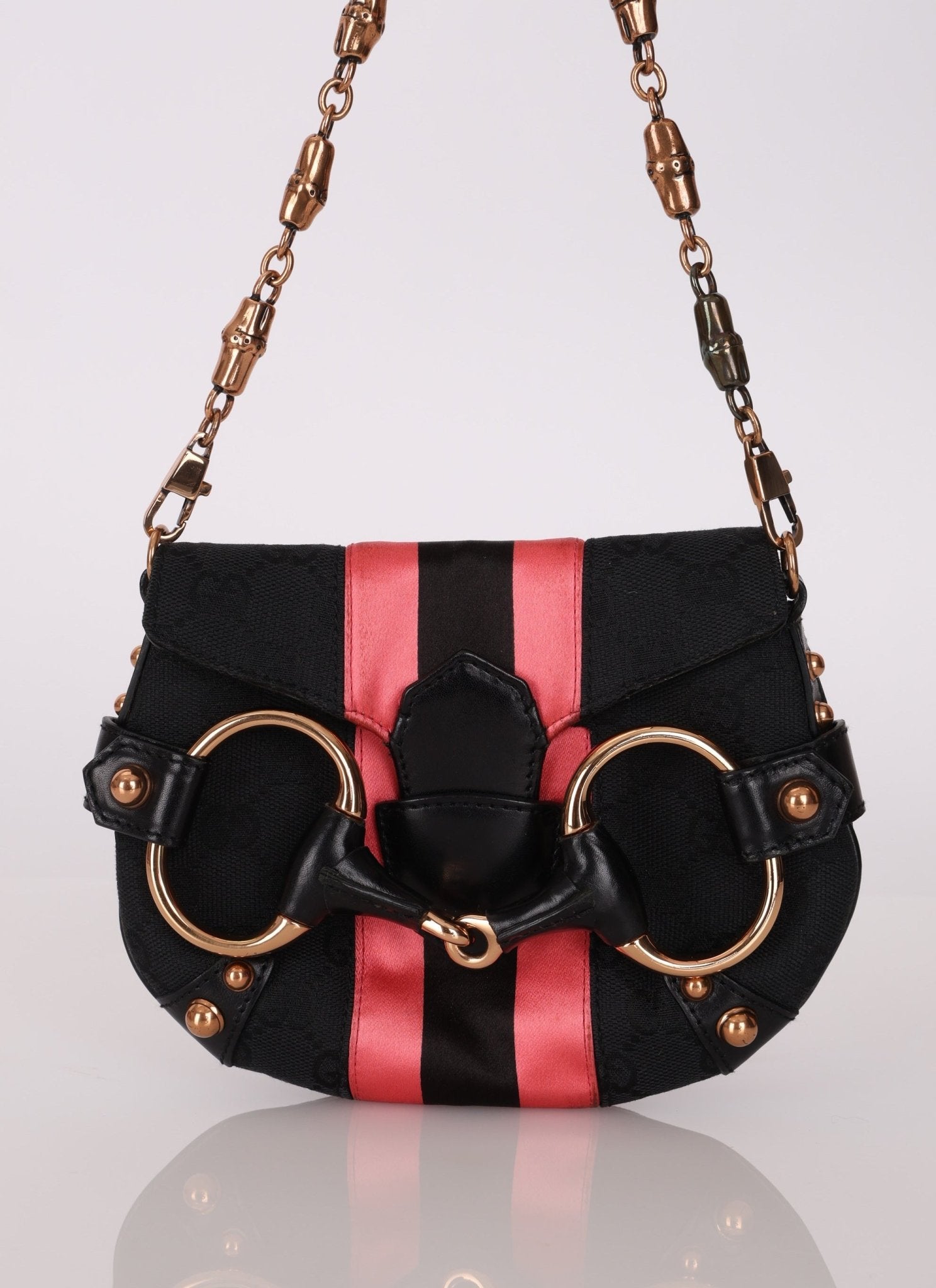 Gucci Monogram Horsebit Web Bamboo Chain Flap RGHW - FashioNica