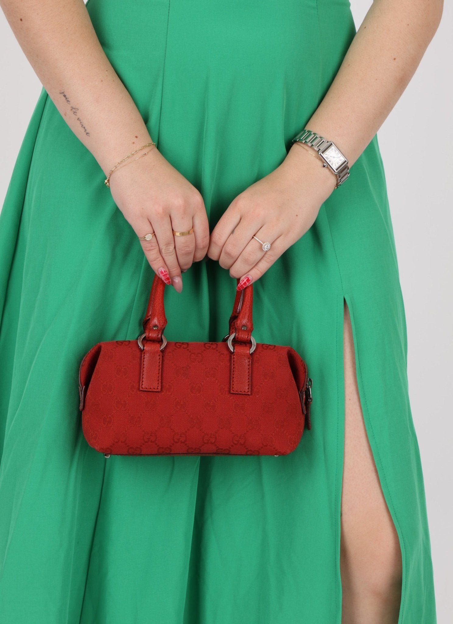 Gucci Monogram Mini Red Boston Bag - FashioNica