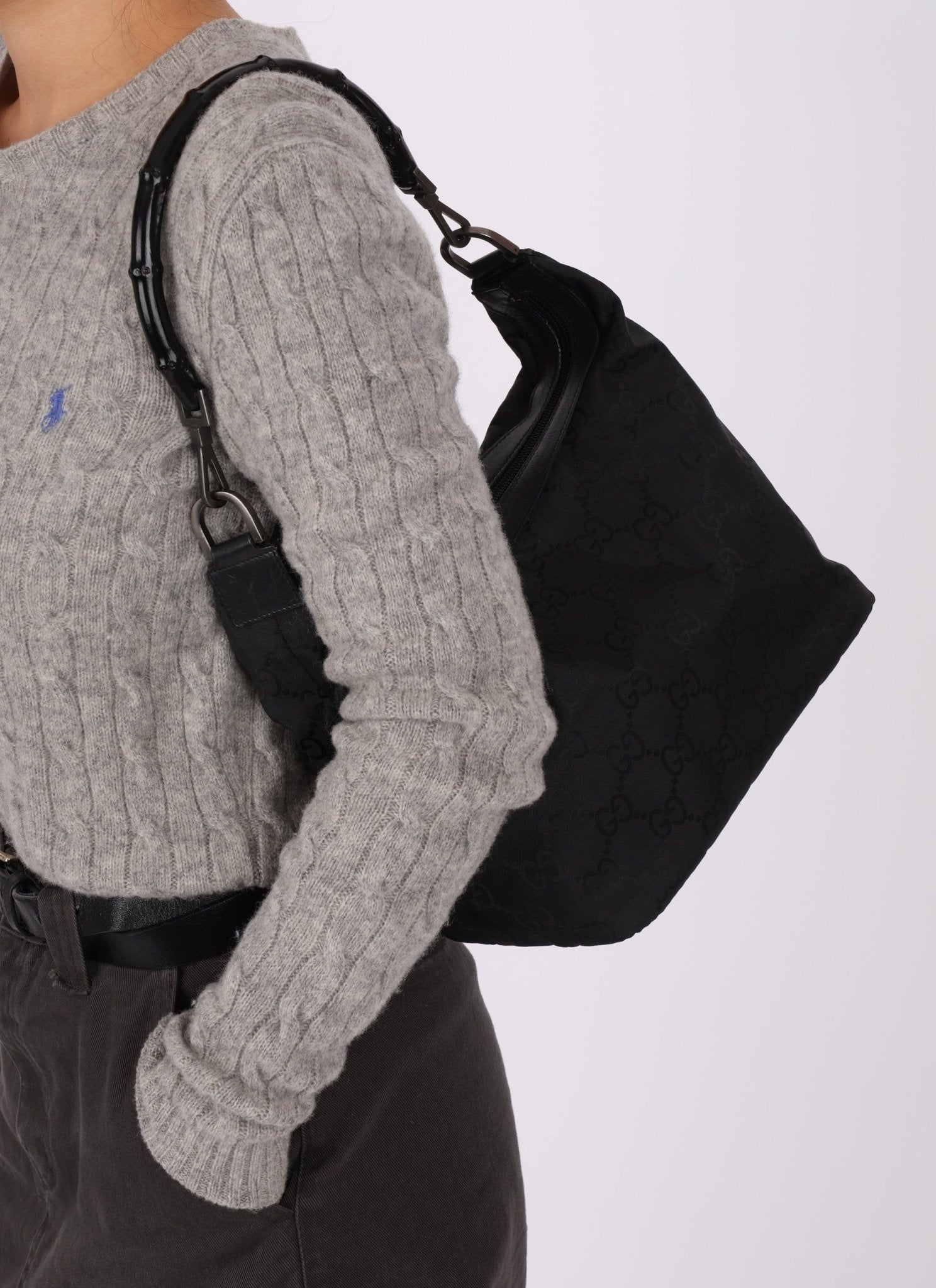 Gucci Monogram Nylon Bamboo Shoulder Bag - FashioNica