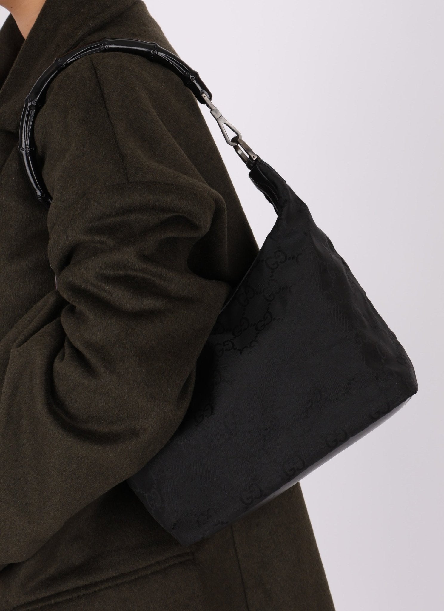 Gucci Monogram Nylon Bamboo Shoulder Bag - FashioNica