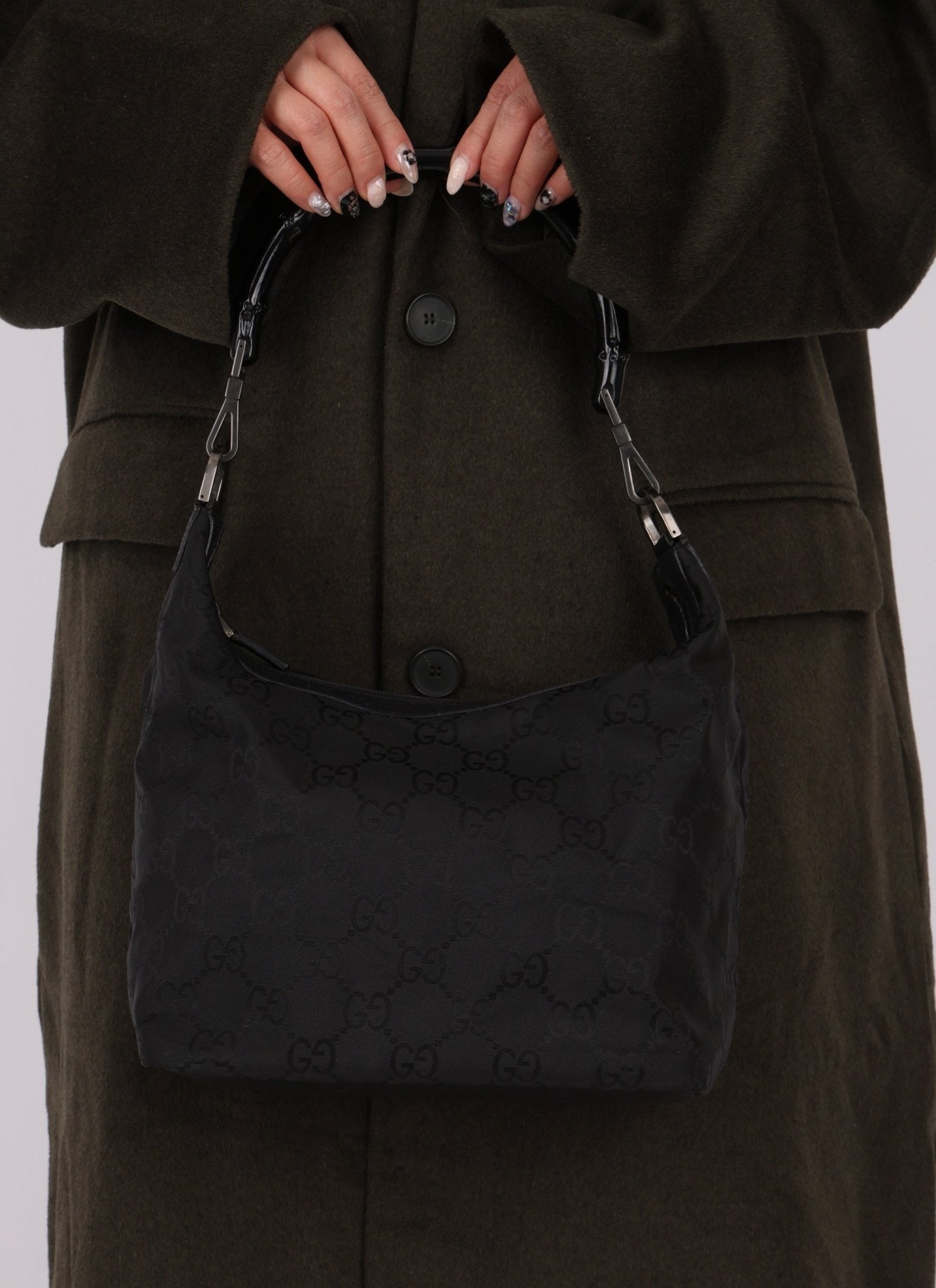 Gucci Monogram Nylon Bamboo Shoulder Bag - FashioNica