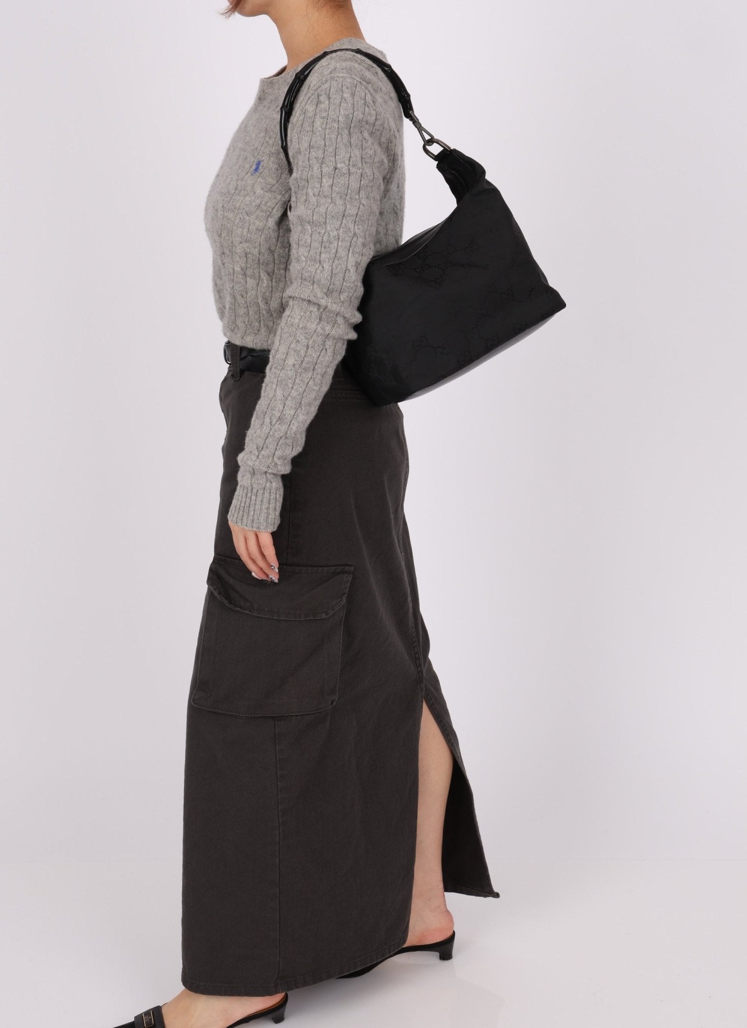 Gucci Monogram Nylon Bamboo Shoulder Bag - FashioNica