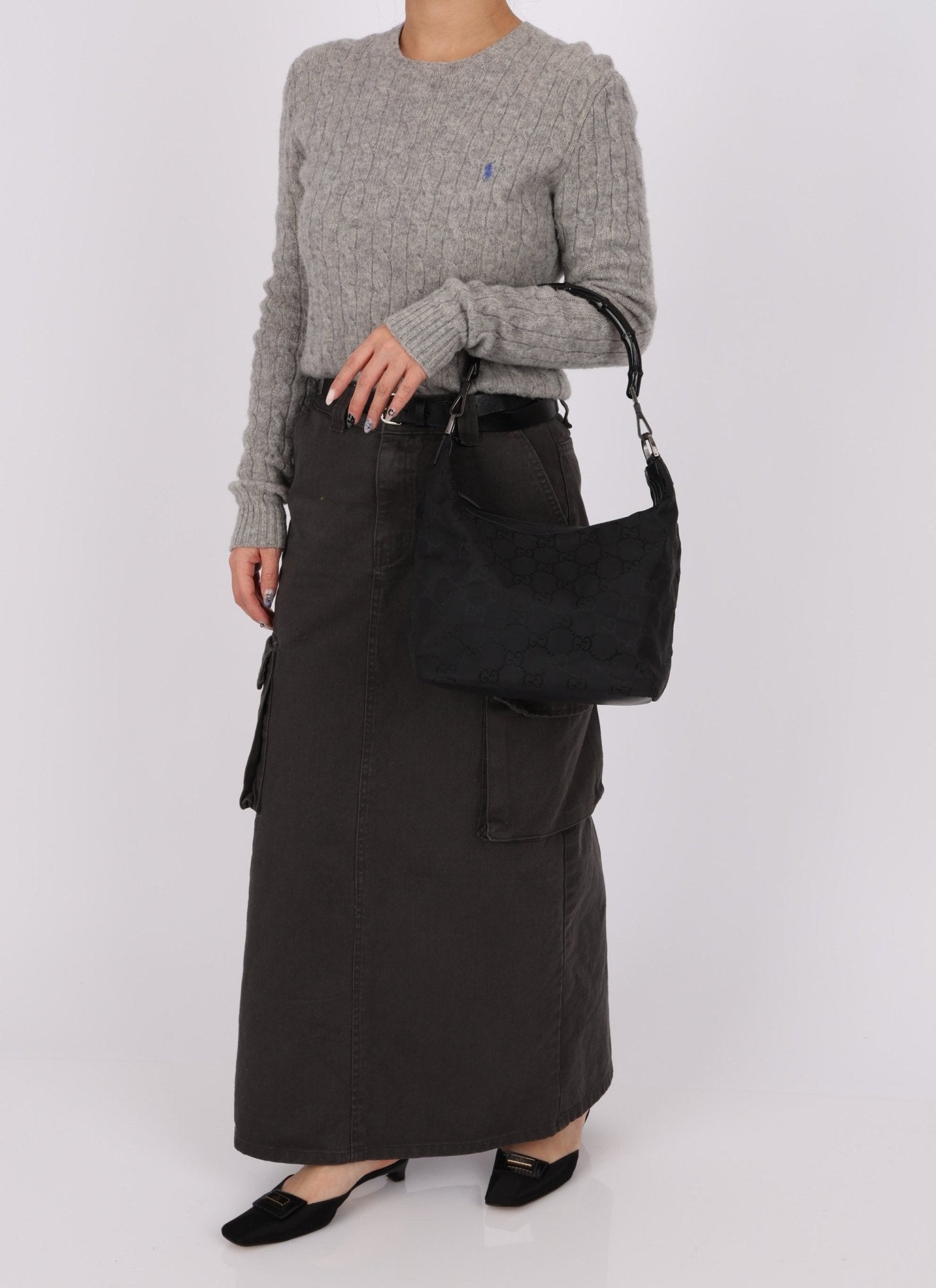 Gucci Monogram Nylon Bamboo Shoulder Bag - FashioNica