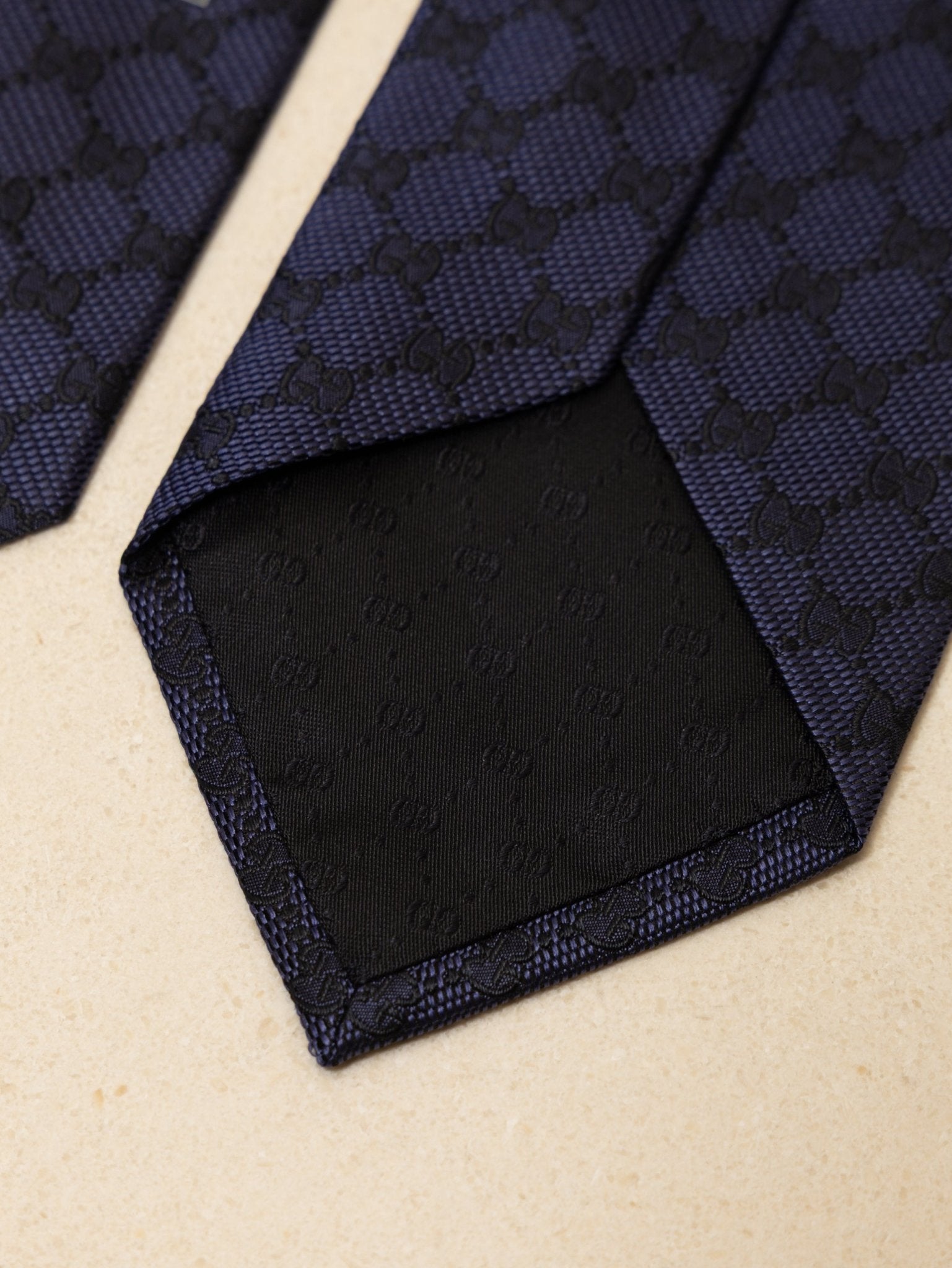 Gucci Navy Blue Monogram Silk Tie - FashioNica