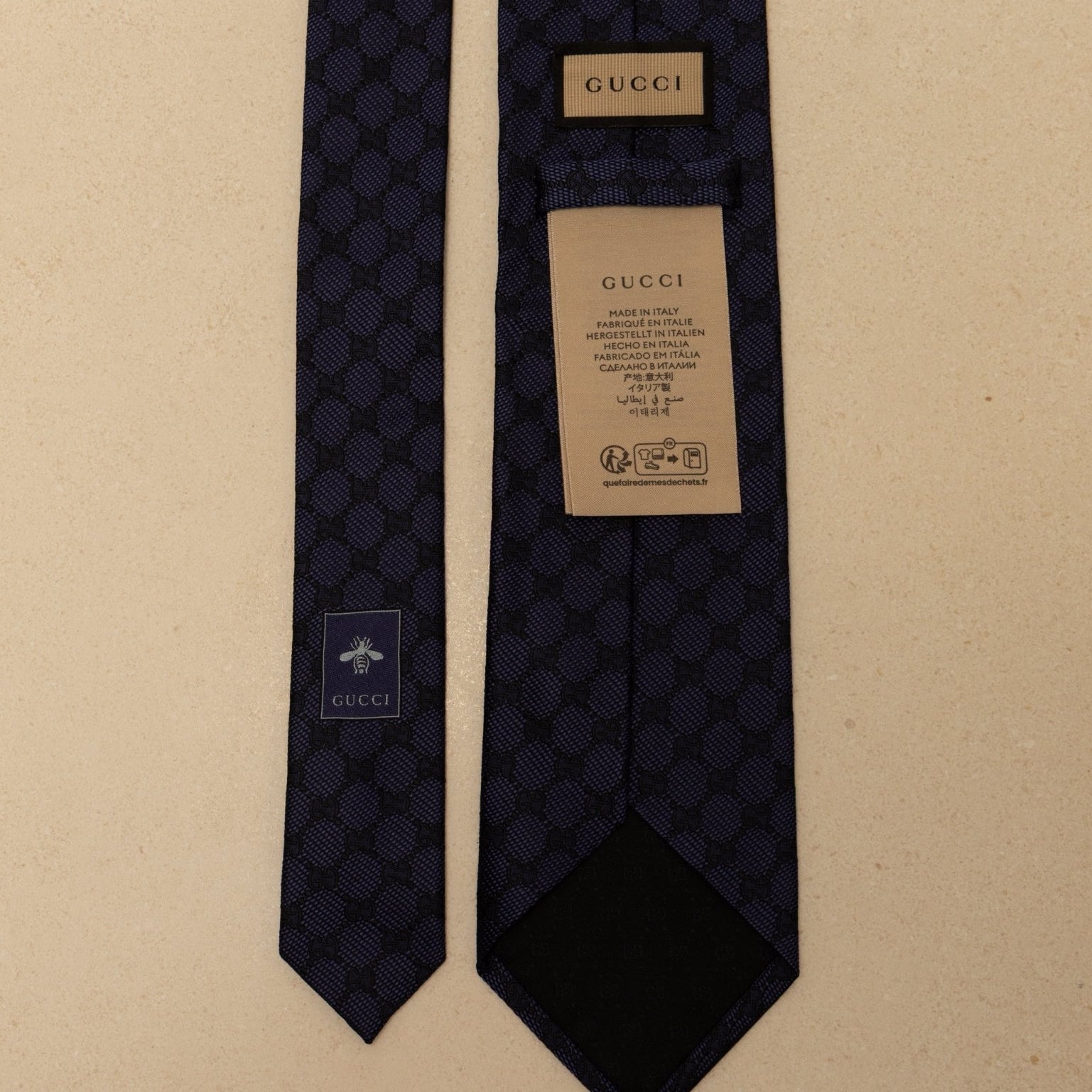 Gucci Navy Blue Monogram Silk Tie - FashioNica