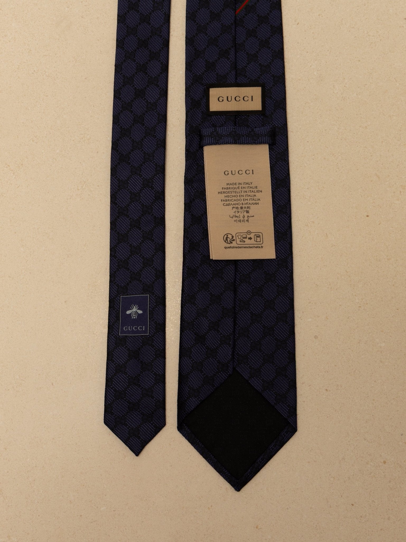 Gucci Navy Blue Monogram Silk Tie - FashioNica