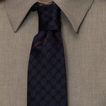 Gucci Navy Blue Monogram Silk Tie - FashioNica