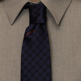 Gucci Navy Blue Monogram Silk Tie - FashioNica