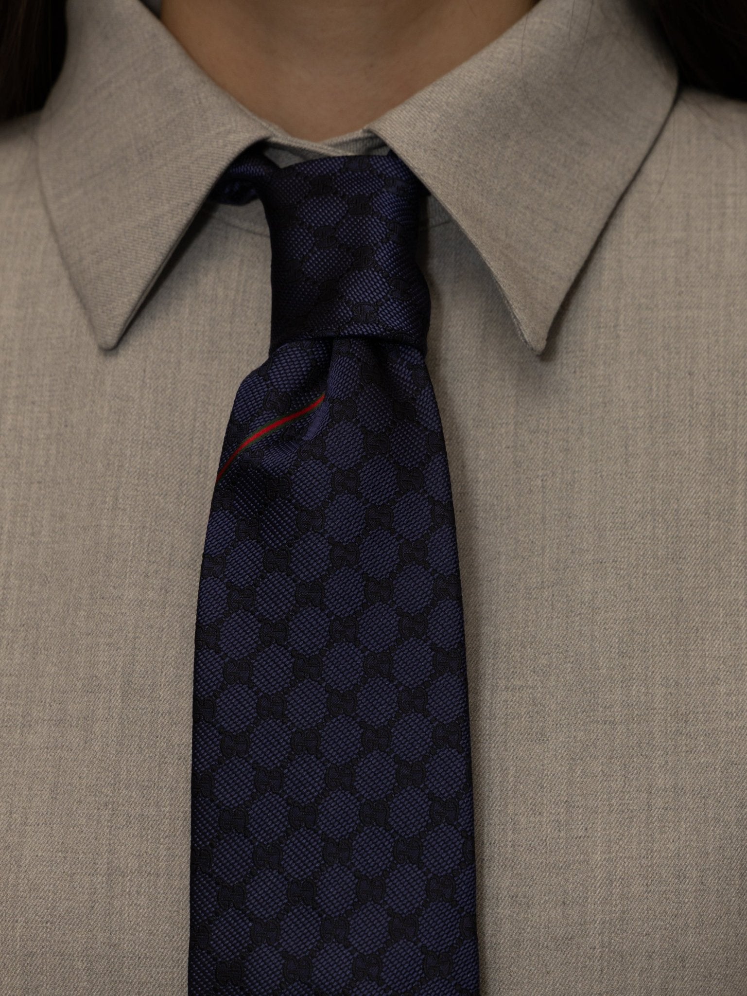 Gucci Navy Blue Monogram Silk Tie - FashioNica