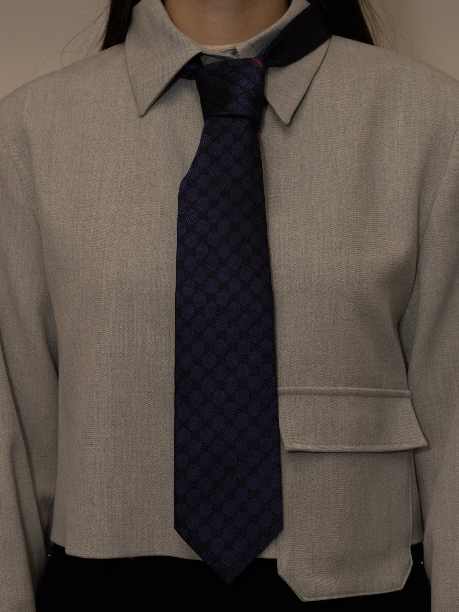 Gucci Navy Blue Monogram Silk Tie - FashioNica