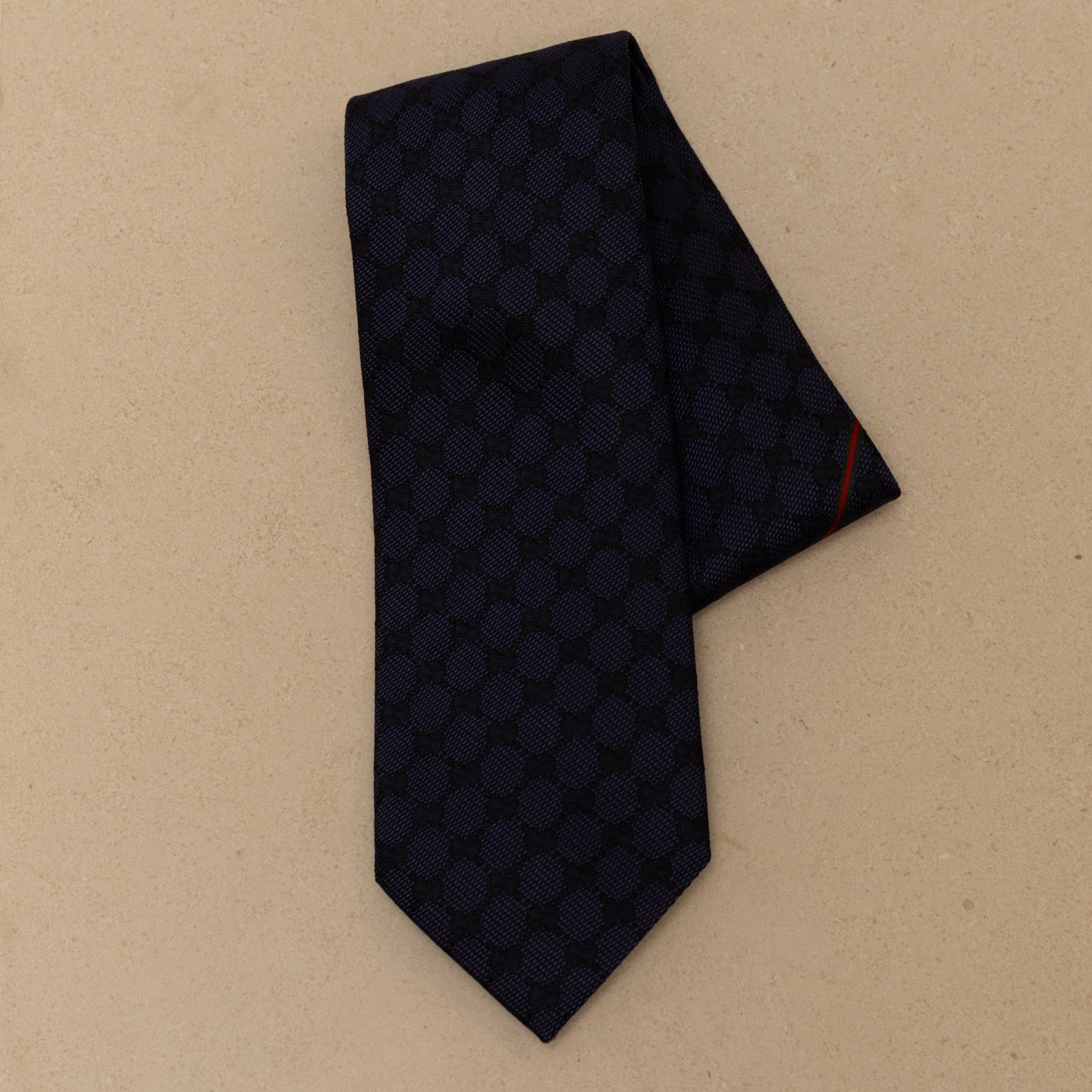 Gucci Navy Blue Monogram Silk Tie - FashioNica