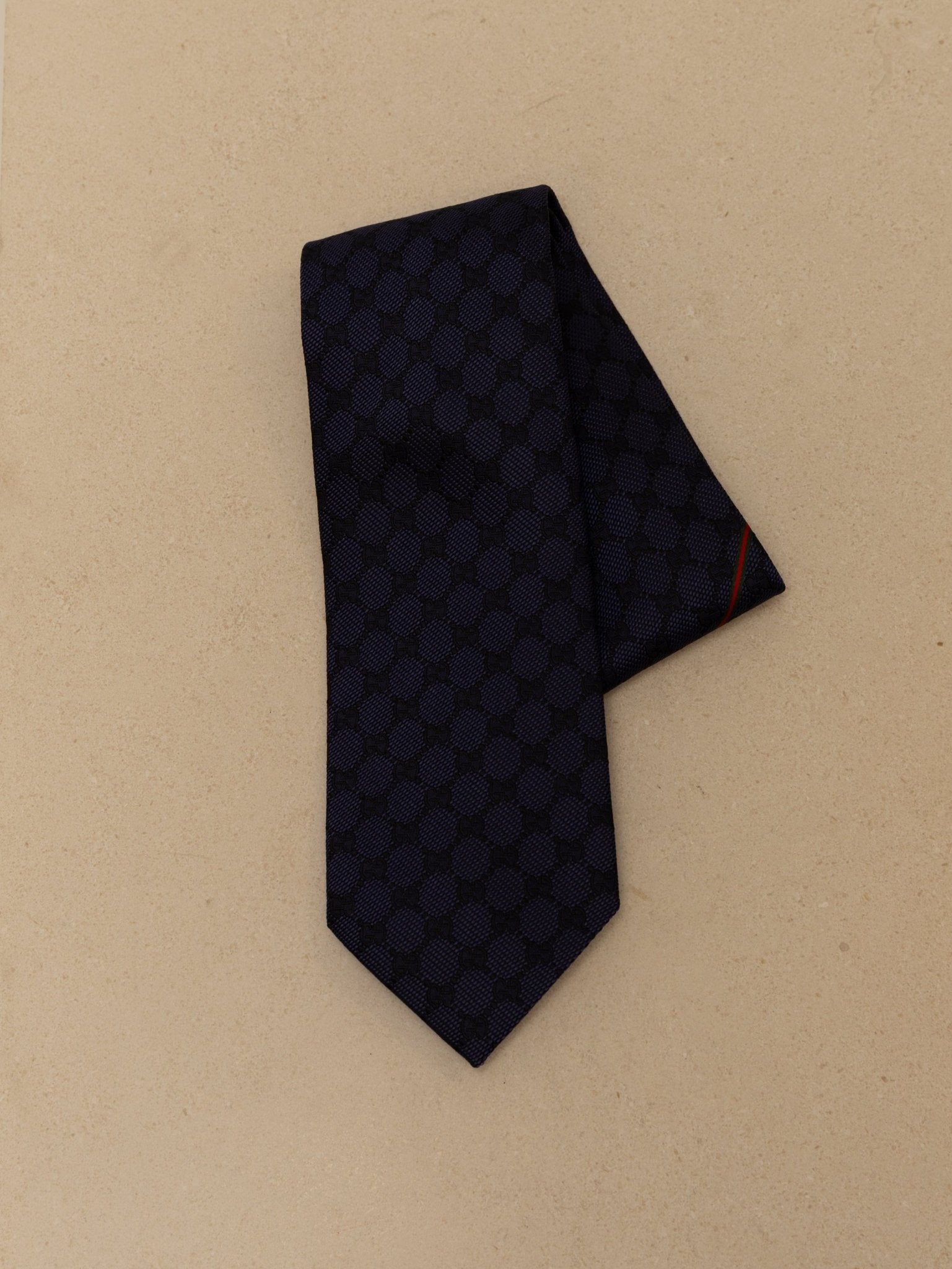 Gucci Navy Blue Monogram Silk Tie - FashioNica