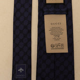 Gucci Navy Blue Monogram Silk Tie - FashioNica