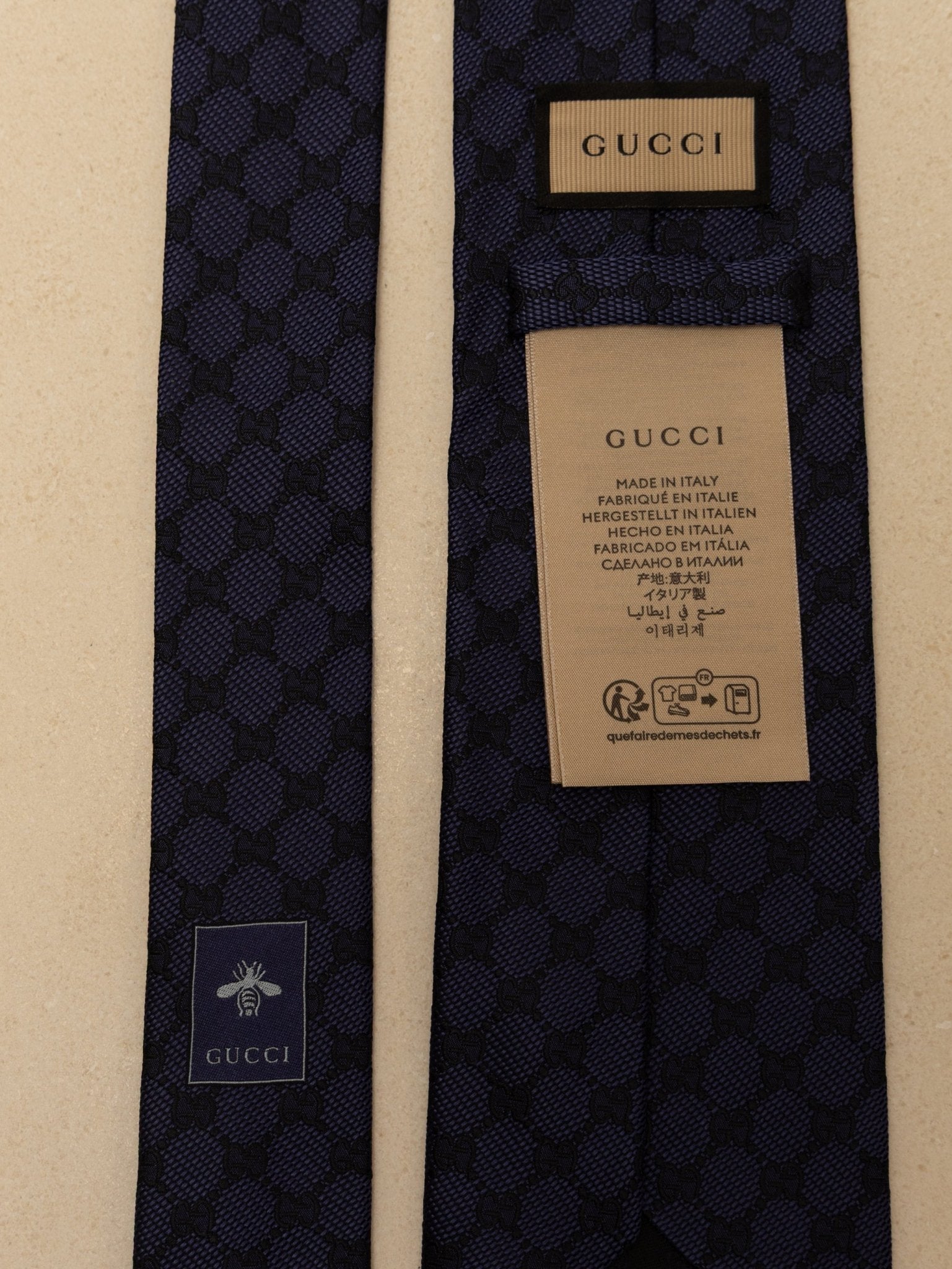 Gucci Navy Blue Monogram Silk Tie - FashioNica