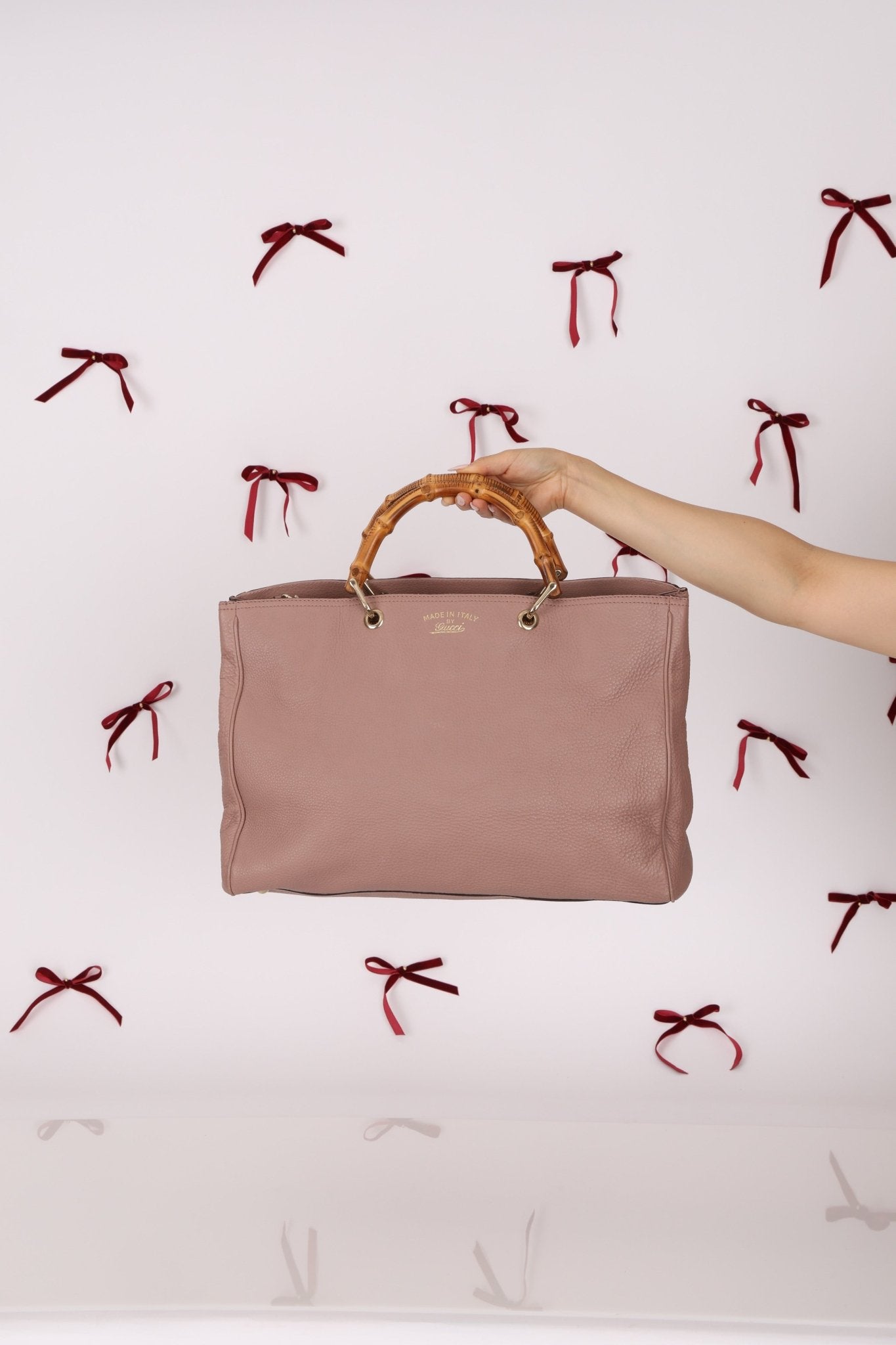 Gucci Nude Leather Bamboo Large Shopper Tote - FashioNica