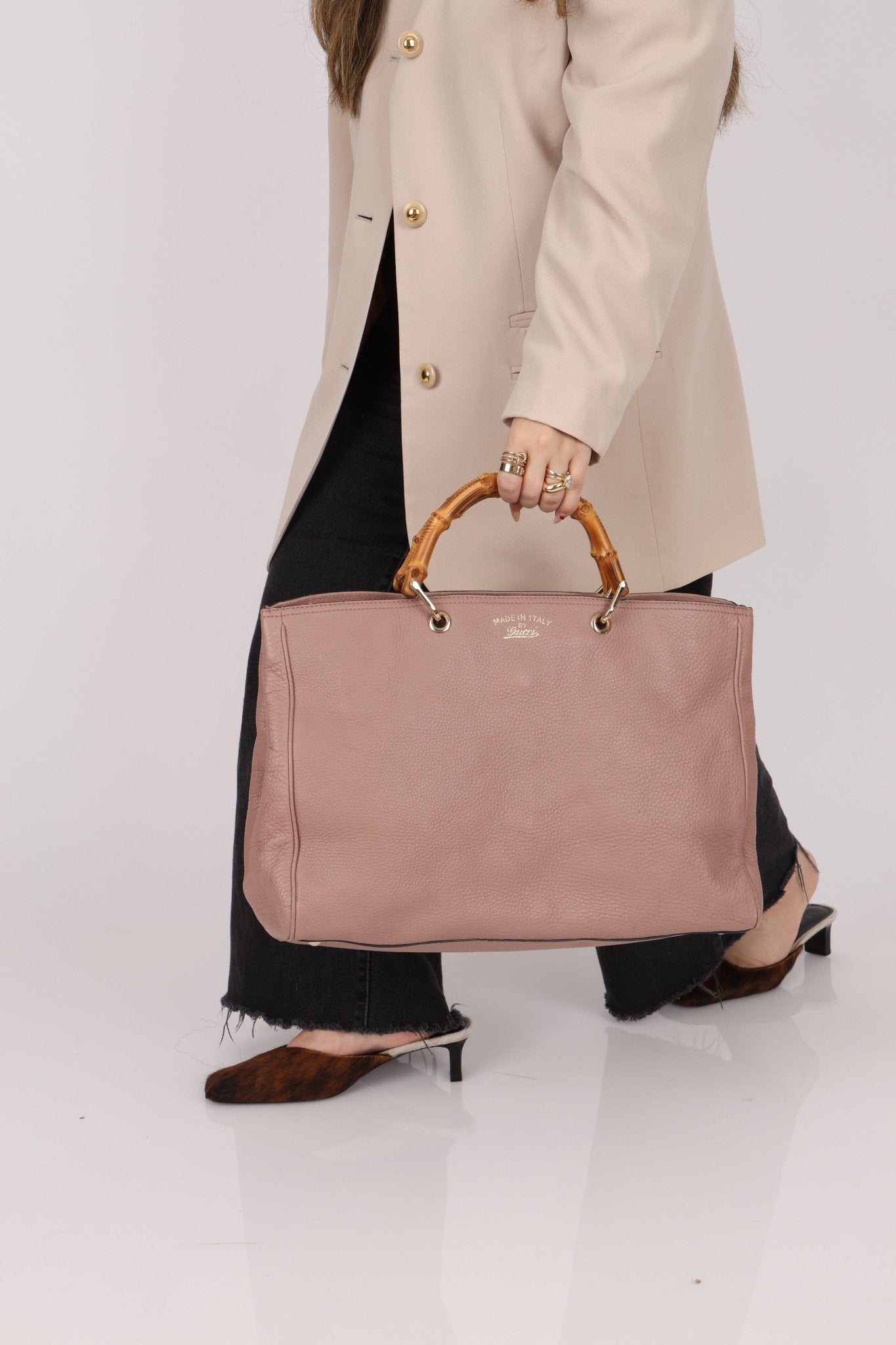 Gucci Nude Leather Bamboo Large Shopper Tote - FashioNica