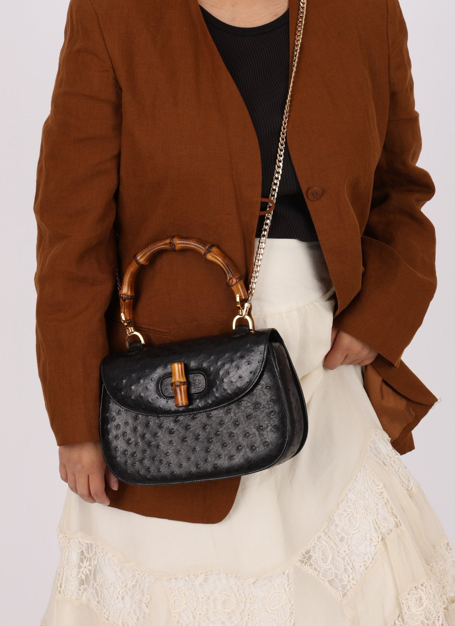 Gucci Ostrich Leather Bamboo Top Handle - FashioNica
