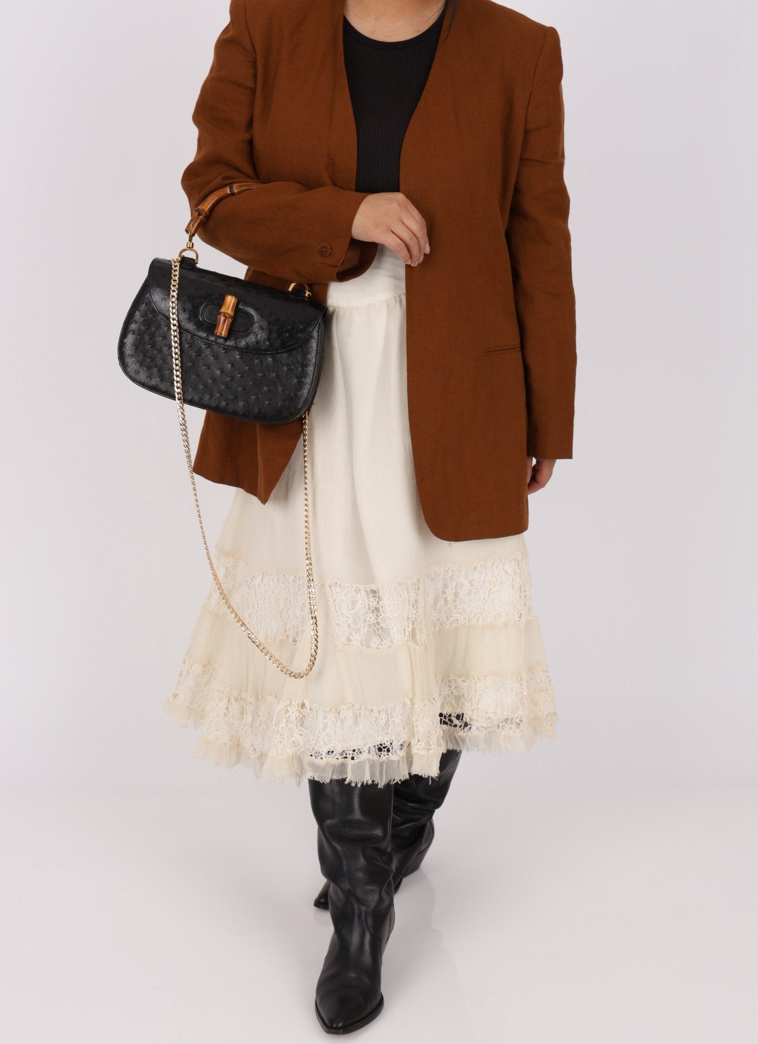 Gucci Ostrich Leather Bamboo Top Handle - FashioNica