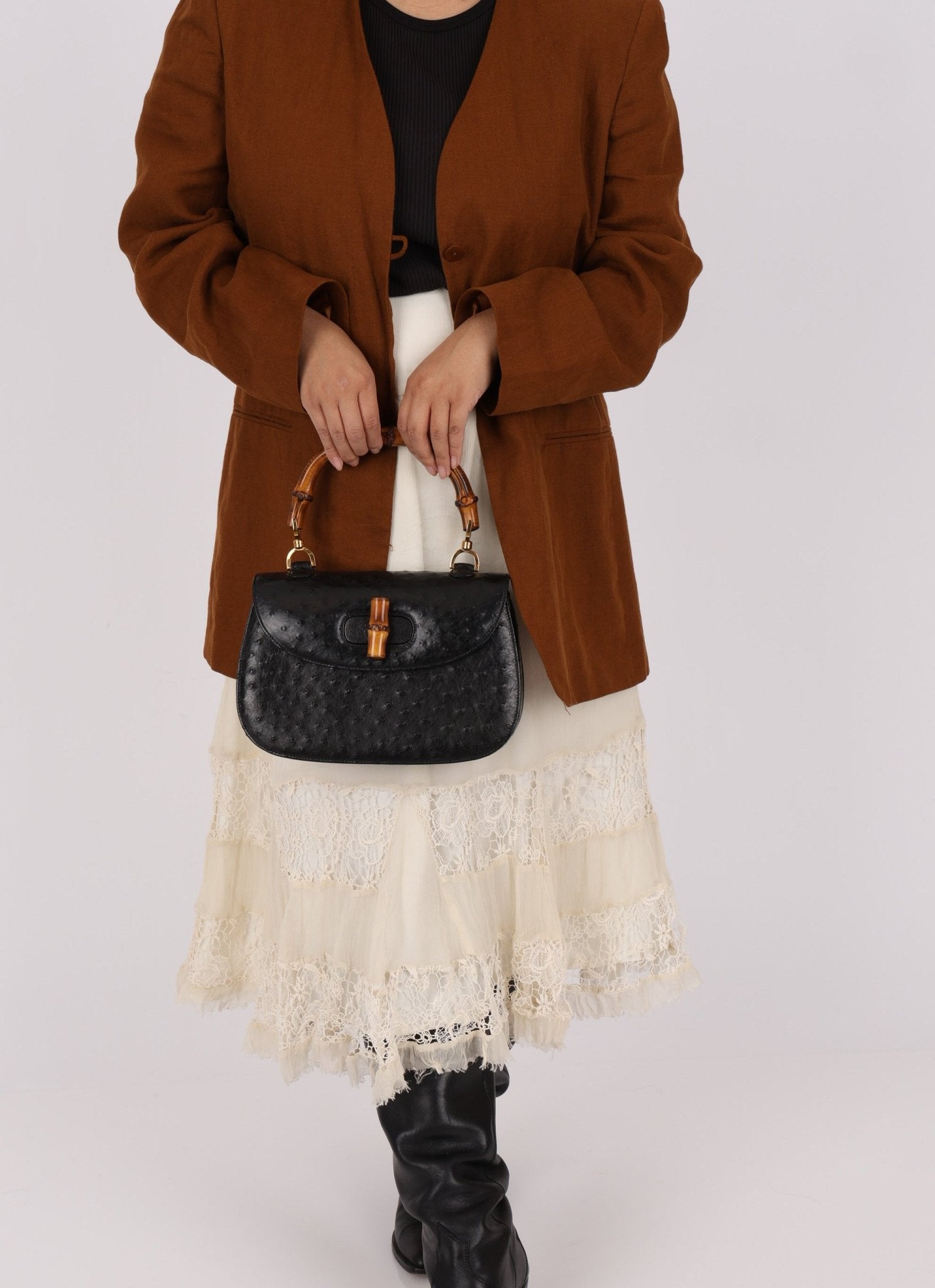 Gucci Ostrich Leather Bamboo Top Handle - FashioNica