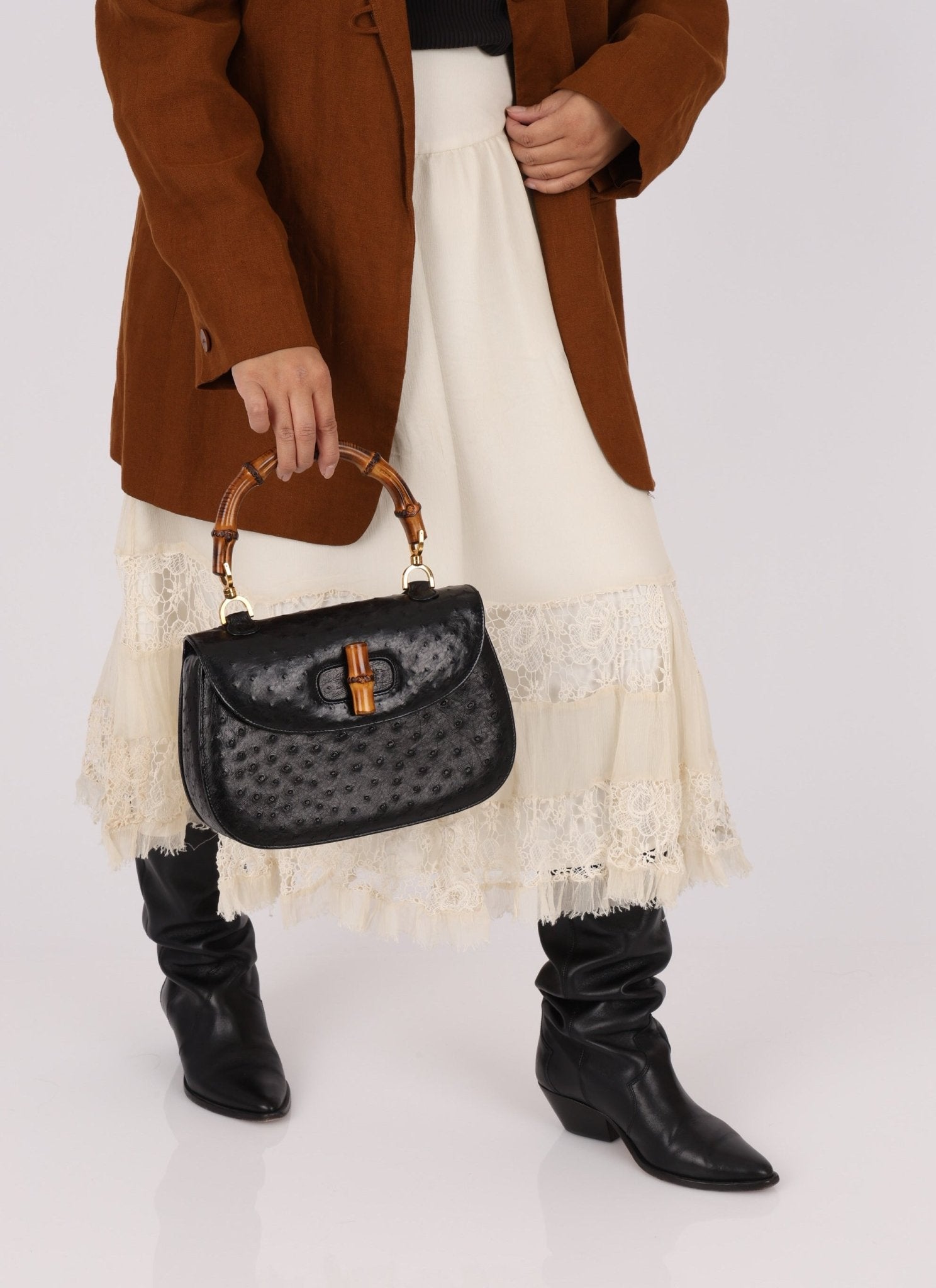 Gucci Ostrich Leather Bamboo Top Handle - FashioNica