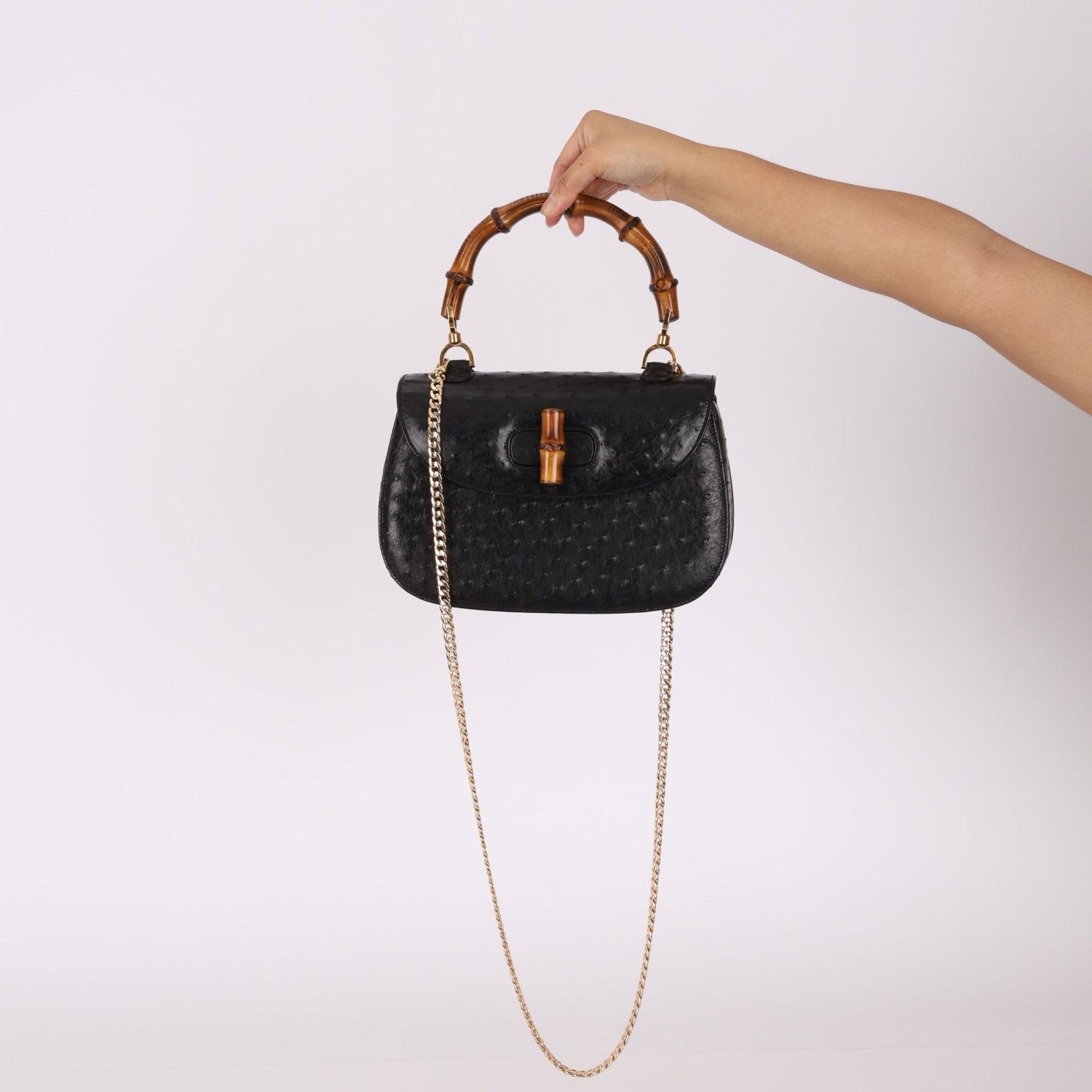 Gucci Ostrich Leather Bamboo Top Handle - FashioNica